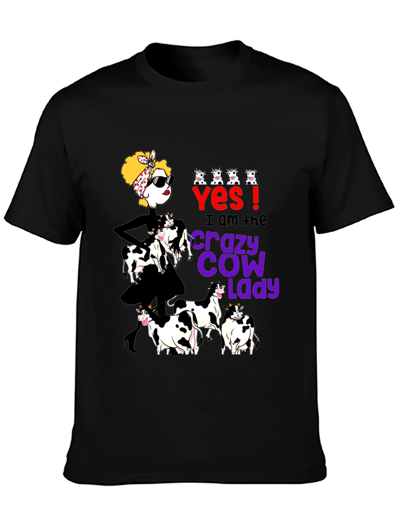 Black Crazy Cow Lady Graphic Tee - Black view 3