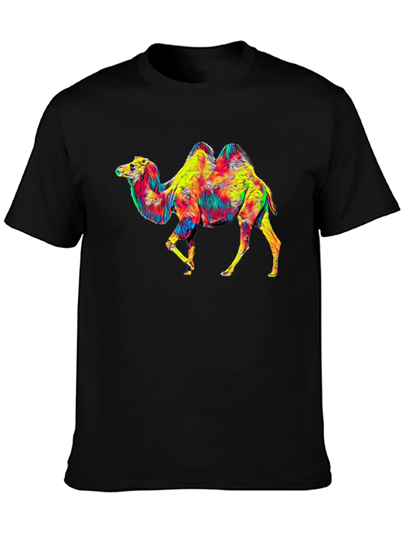 Black Colorful Camel Graphic T-Shirt - Unique Animal Print view 3