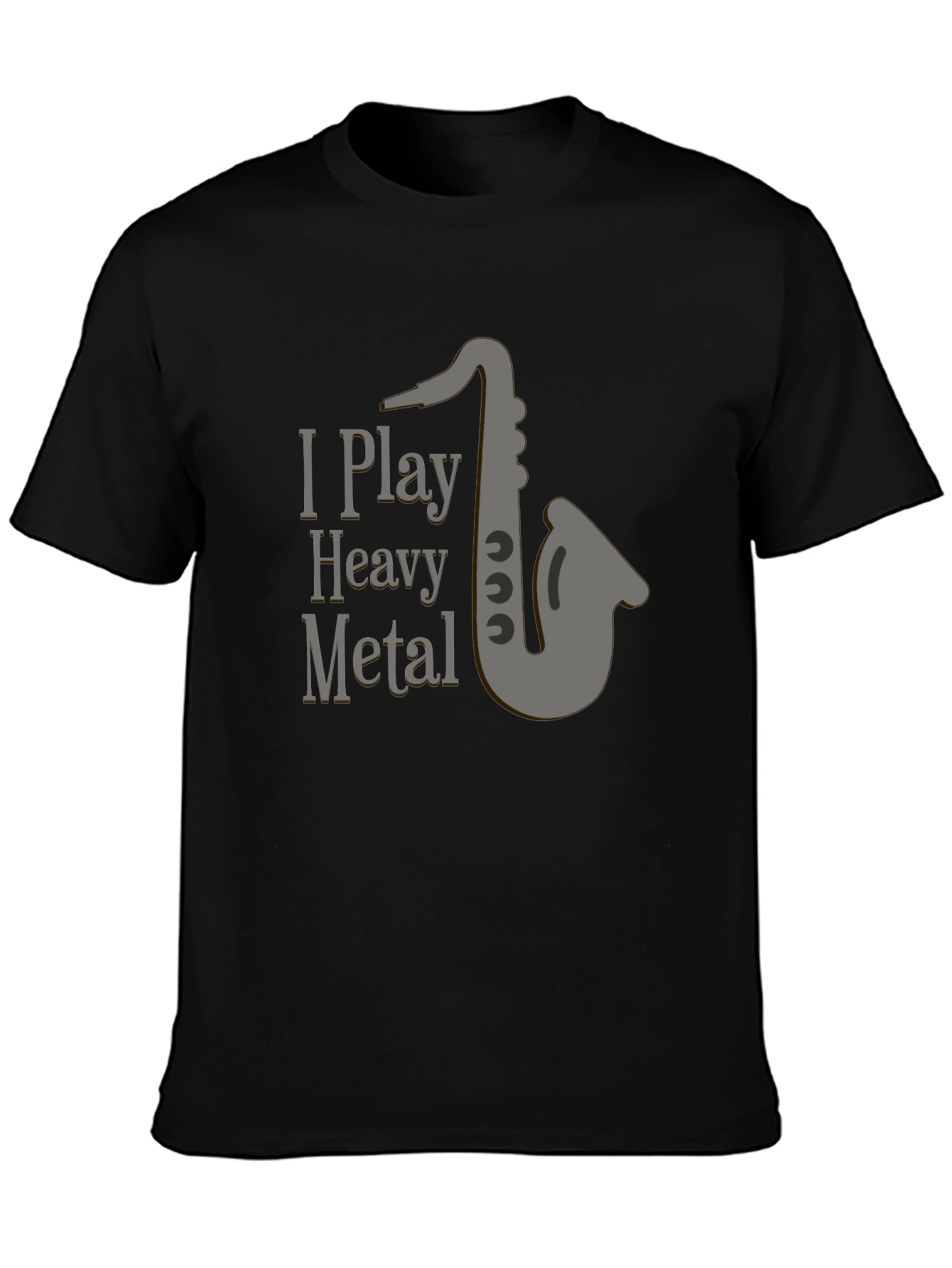 Black I Play Heavy Metal T-Shirt - Saxophone Design view 3