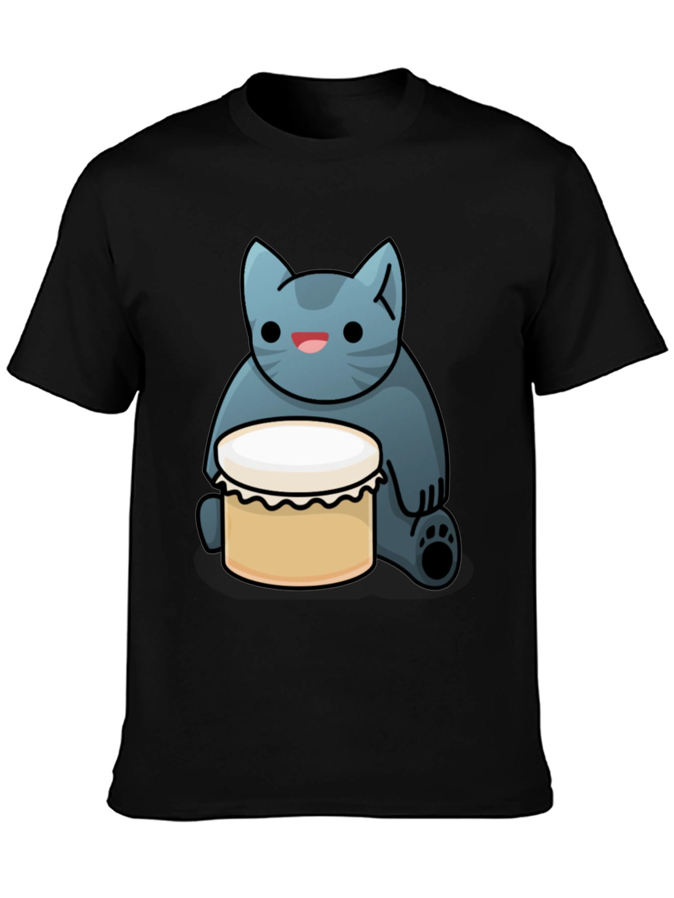 Black Cat Drum T-Shirt - Black, Fun Graphic Tee view 3