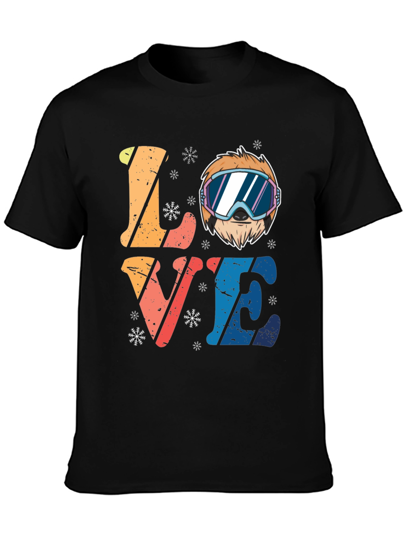 Black Ski Sloth 'Love' Graphic Tee - Winter Fun view 3