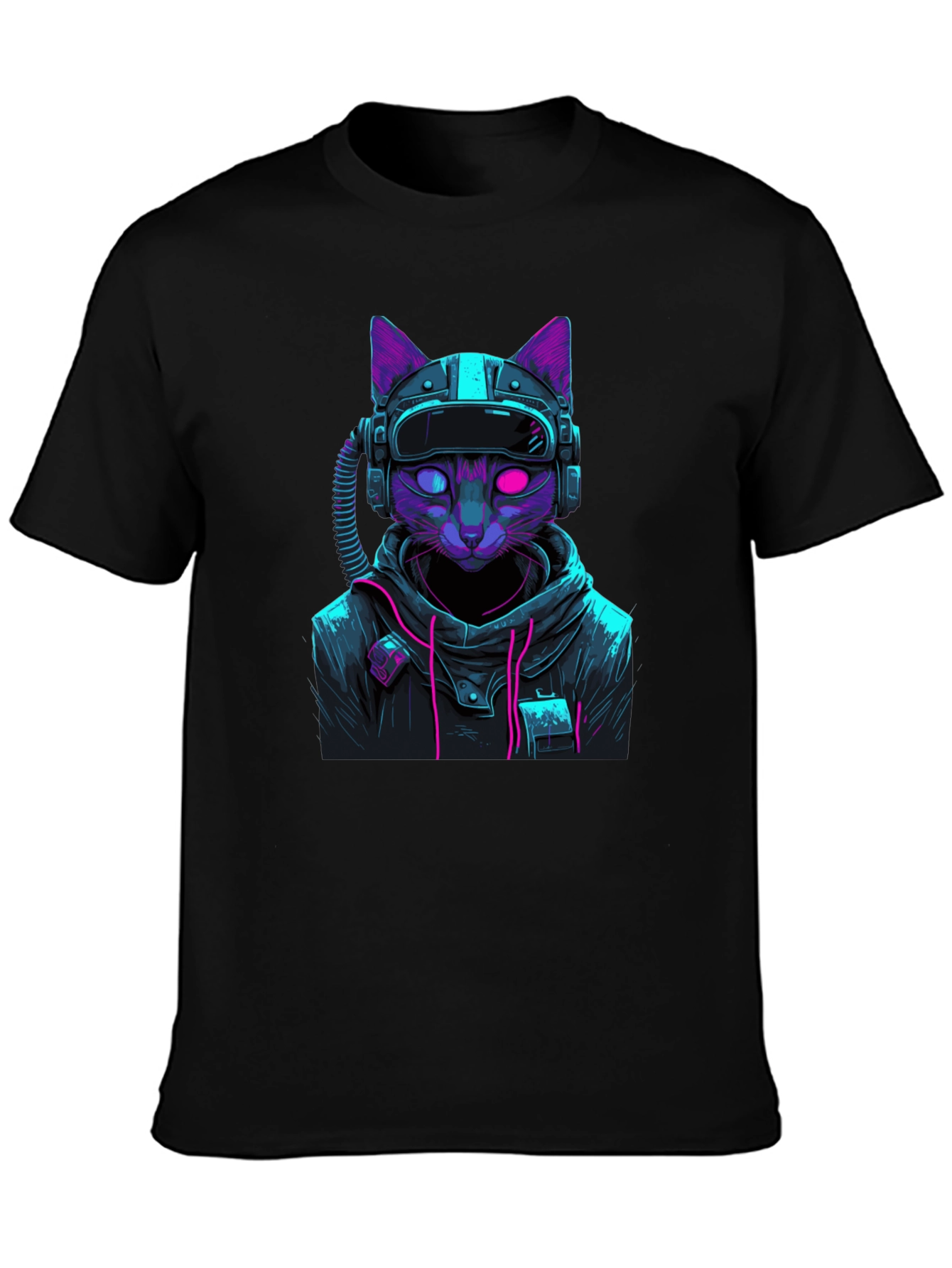 Black Cyberpunk Cat T-Shirt - Futuristic Style view 3