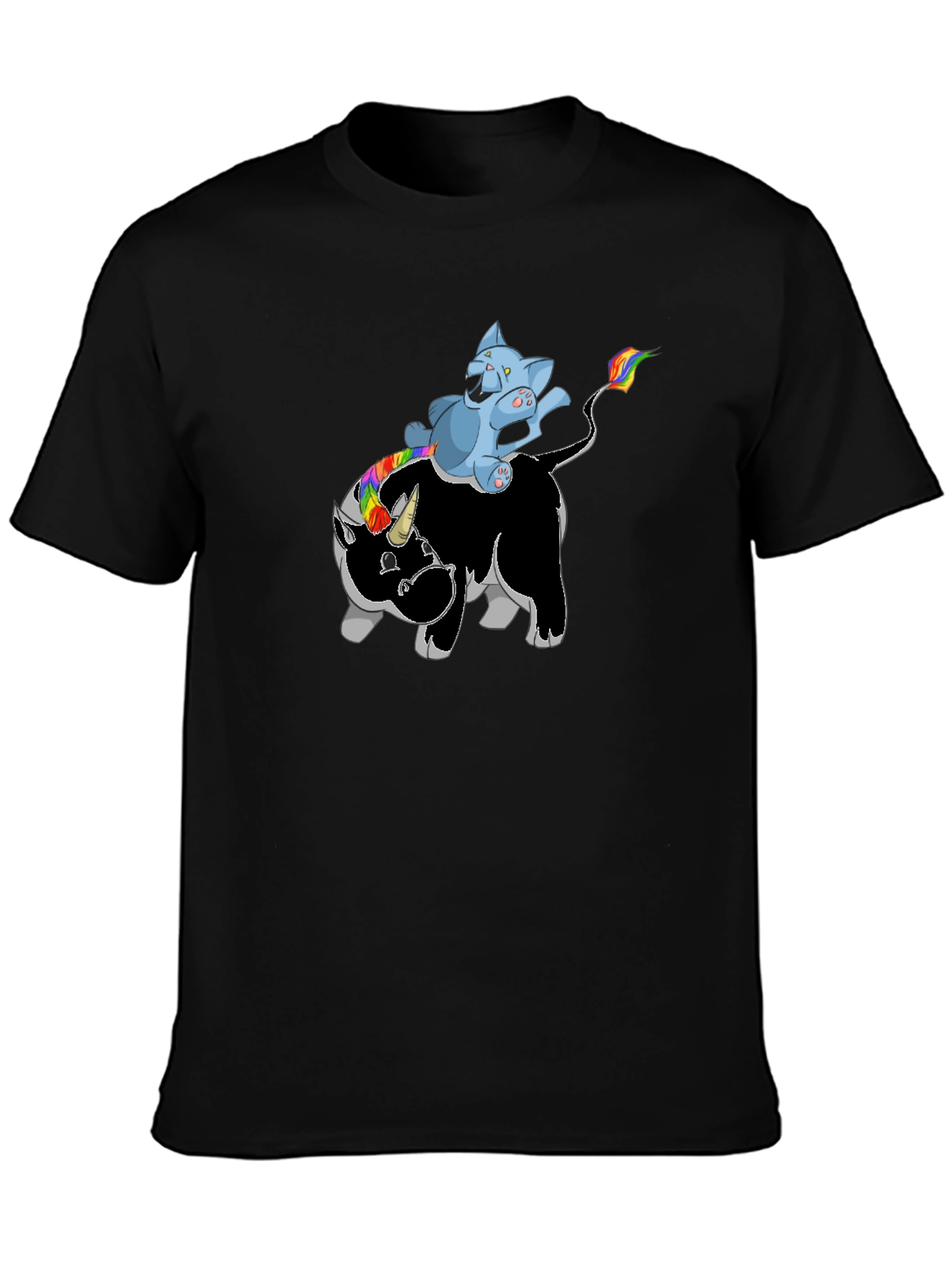 Black Unicorn Rhino Cat Rider T-Shirt - Black view 3