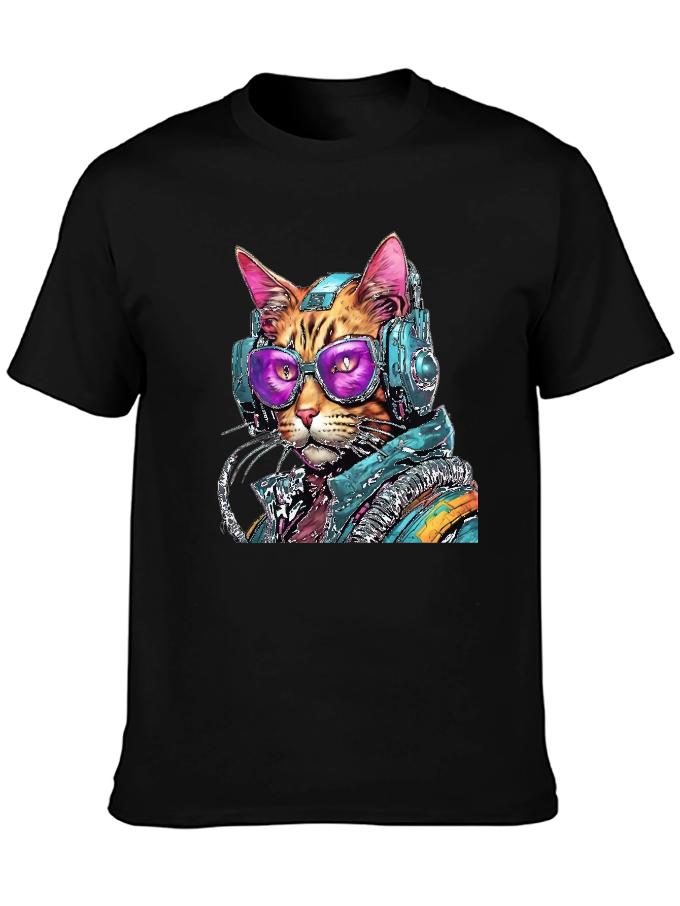 Black Cool Cat DJ Graphic Tee - Black Cotton Comfort view 3