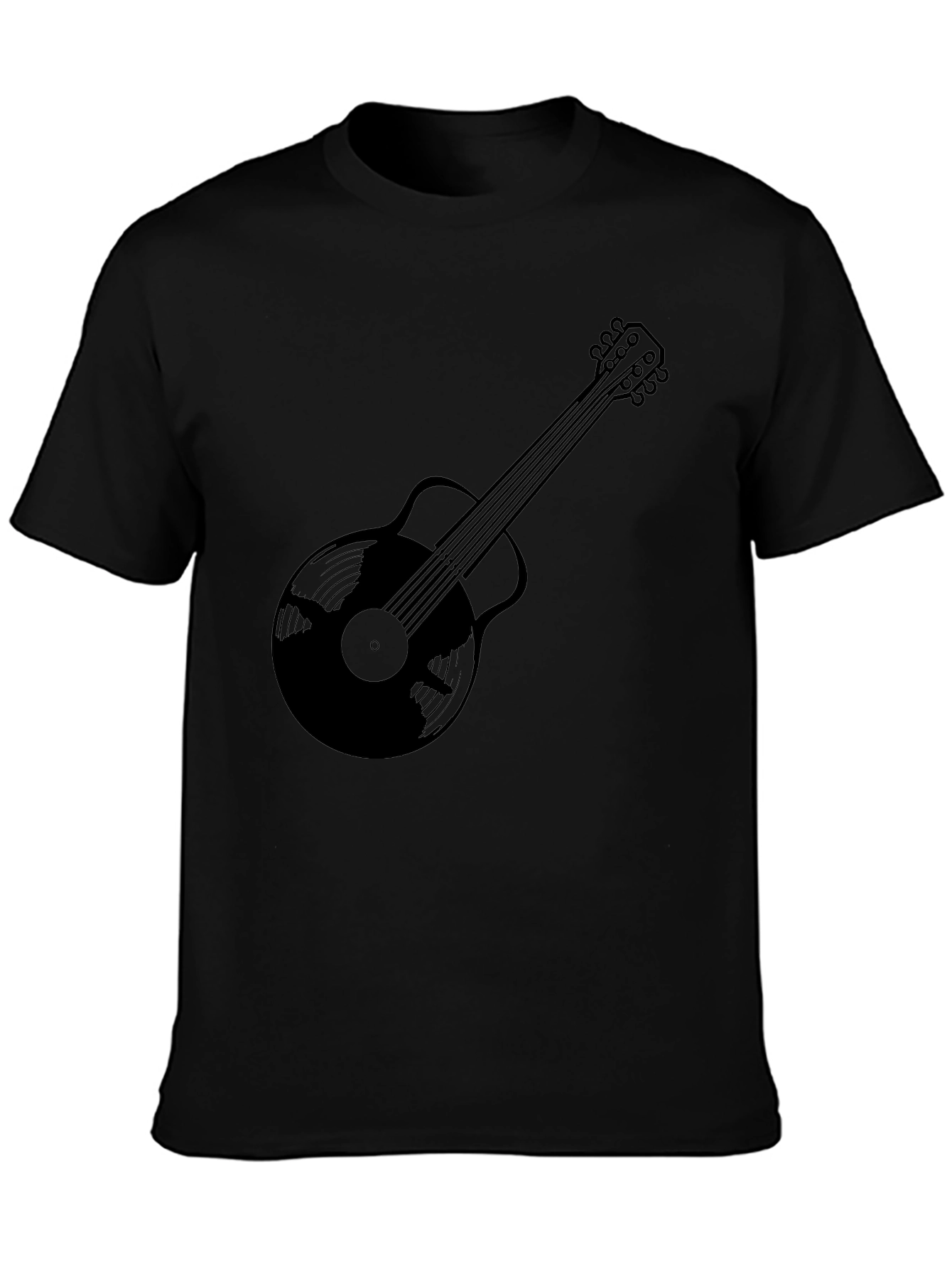 Black Guitar Vinyl Record Graphic Tee - Music Lover T-Shirt view 3