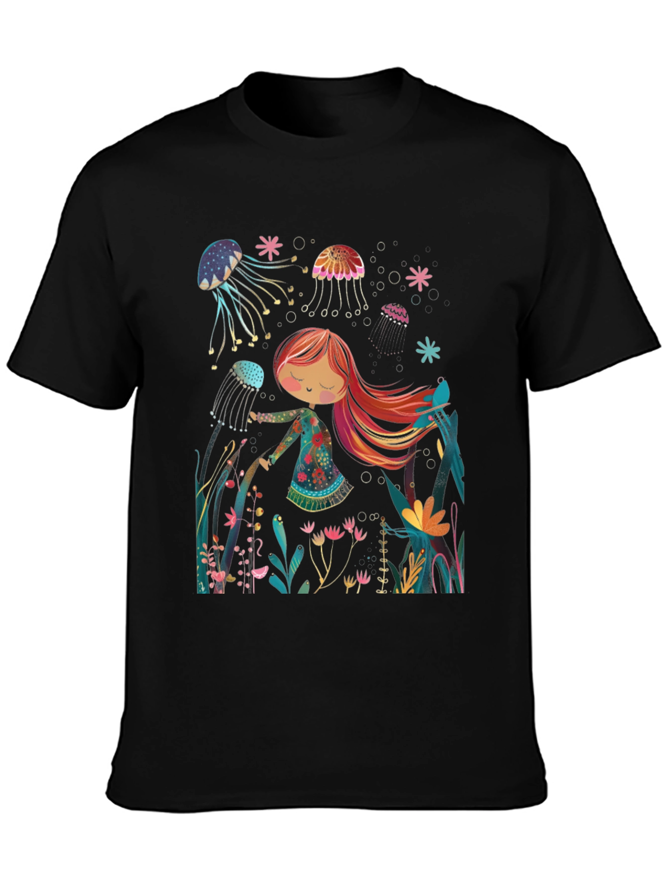Black Whimsical Jellyfish T-Shirt - Unique Graphic Tee view 3