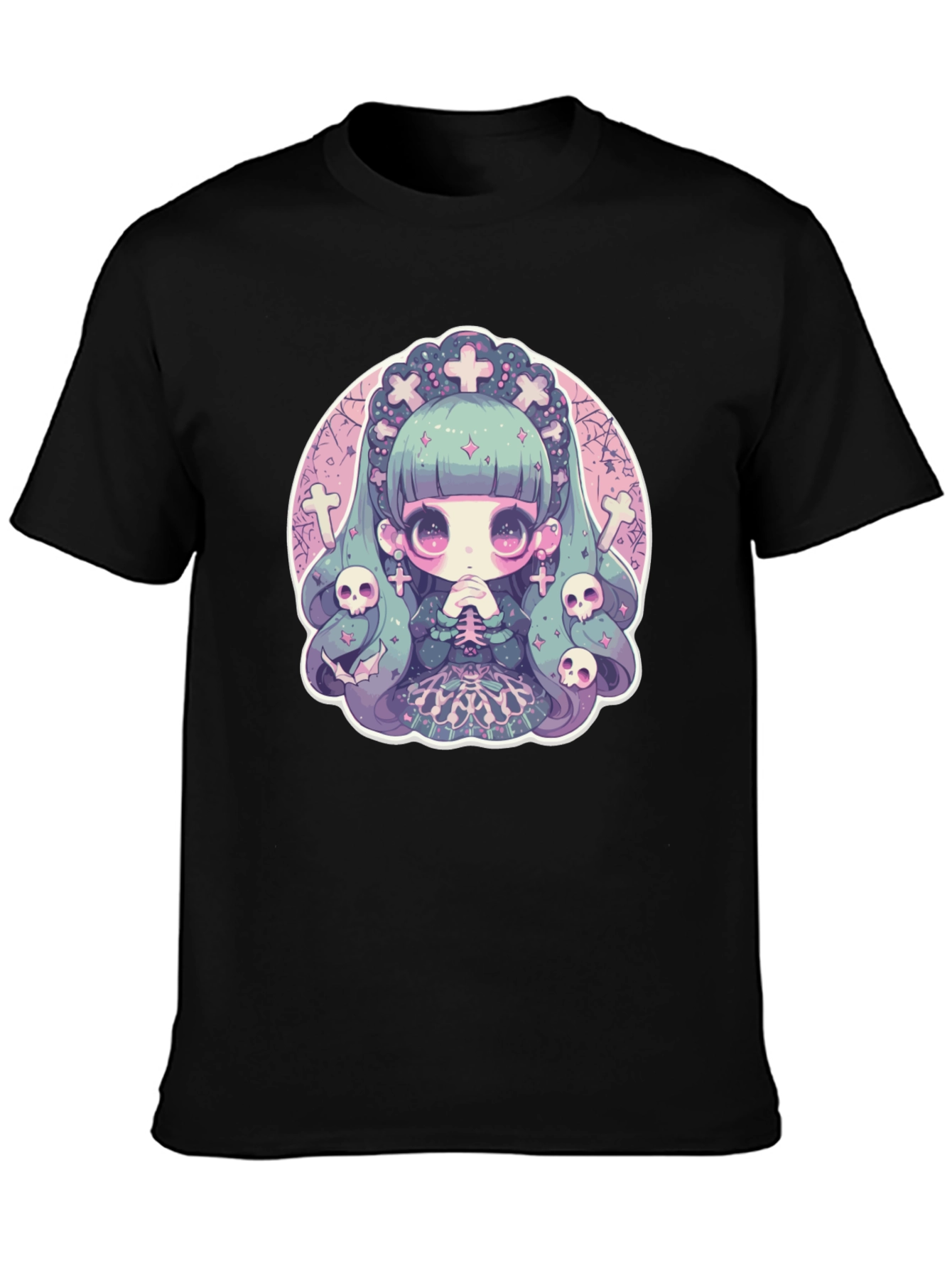 Black Gothic Anime Girl T-Shirt view 3