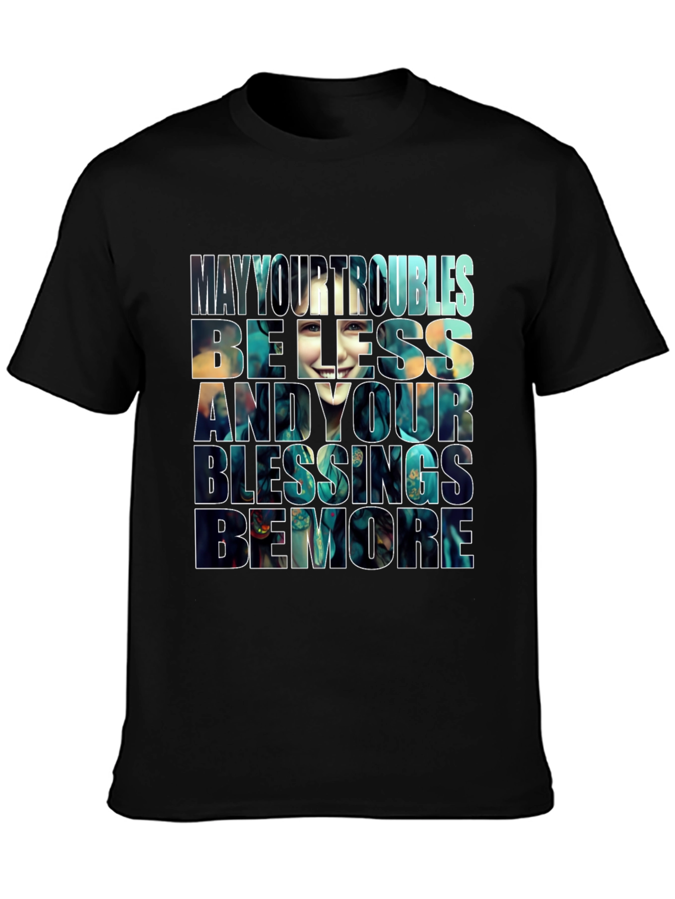 Black Inspirational Graphic T-Shirt - Blessings Design view 3