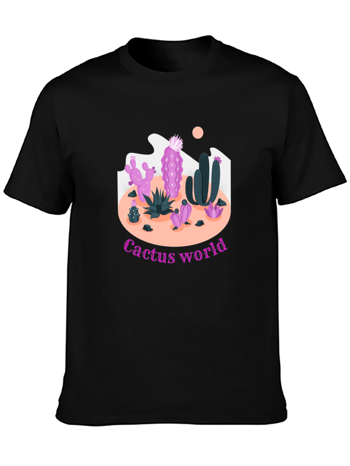 Black Cactus World Graphic Tee - Unique Desert Design view 3