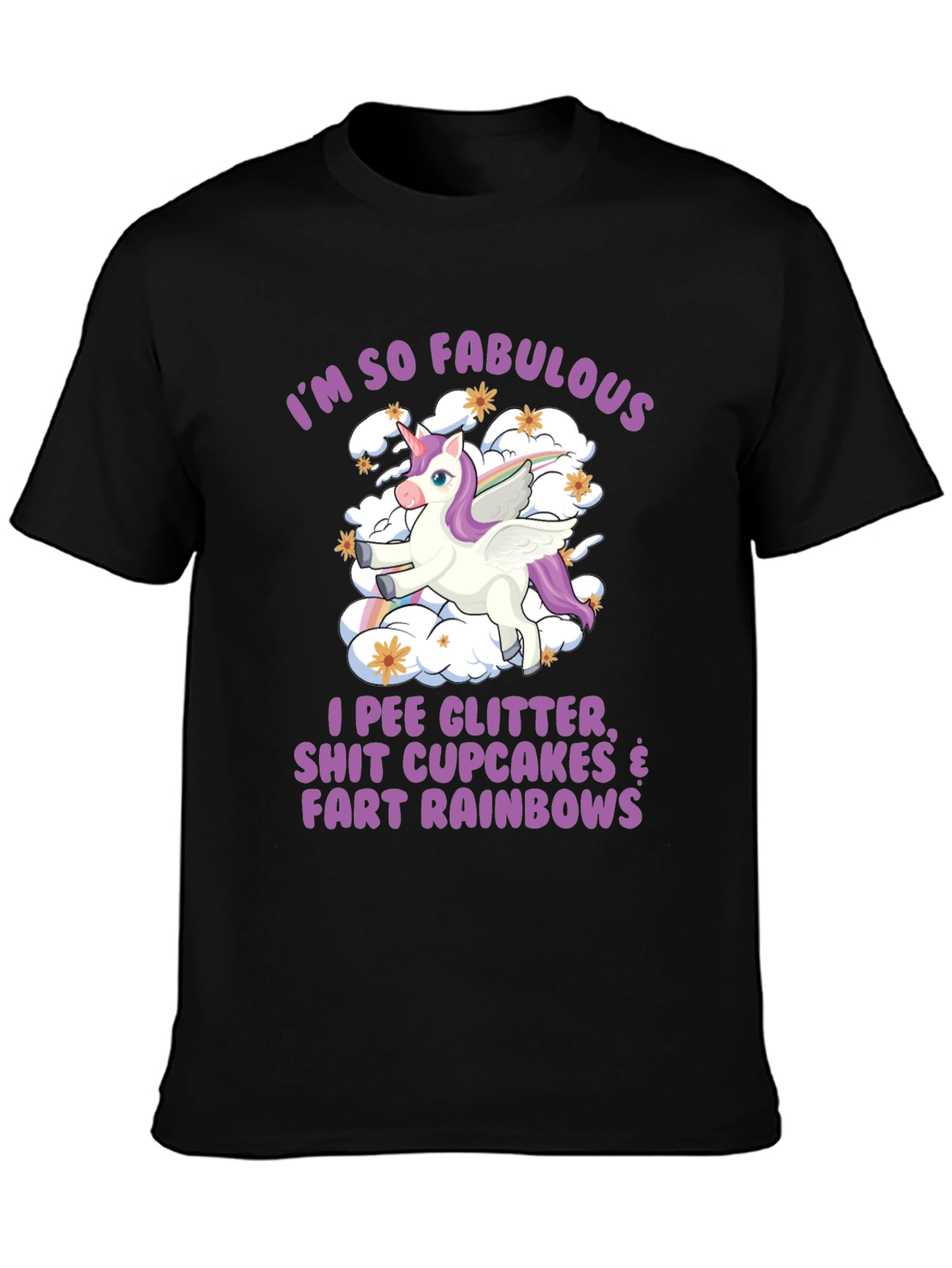 Black Fabulous Unicorn T-Shirt - Glitter, Cupcakes, Rainbows view 3