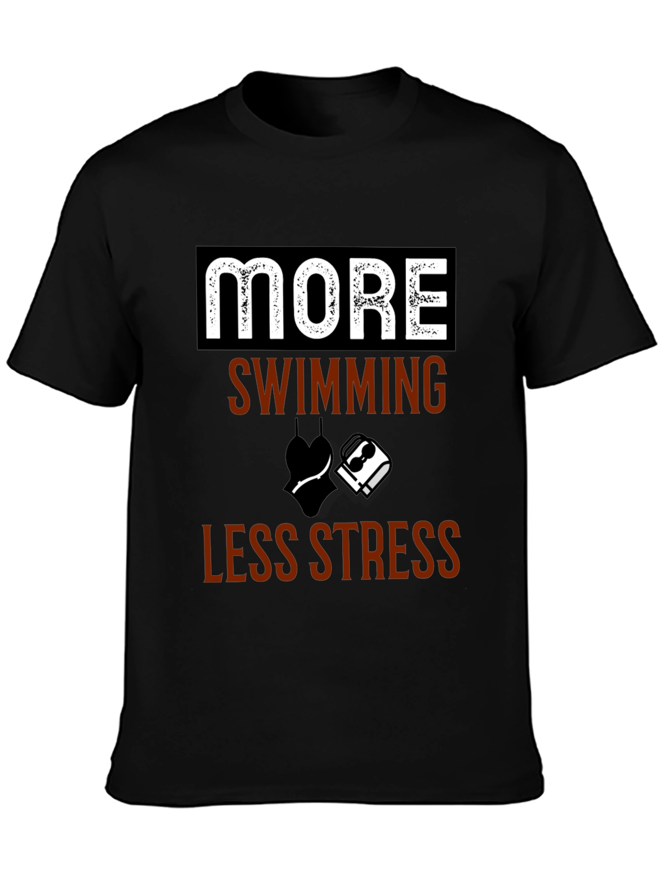 More Swimming Less Stress Black T-Shirt - 3