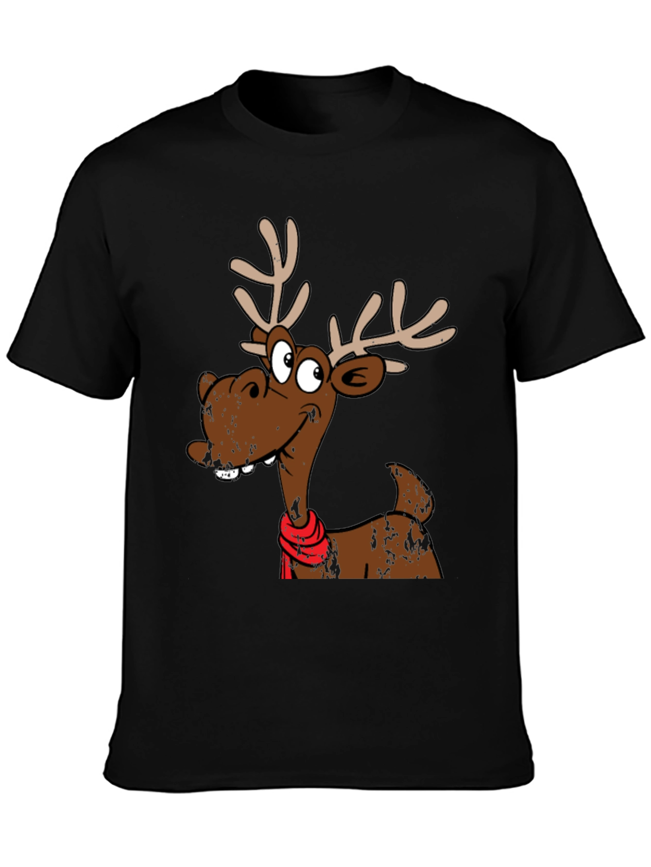 Black Funny Reindeer Graphic T-Shirt - Holiday Style view 3
