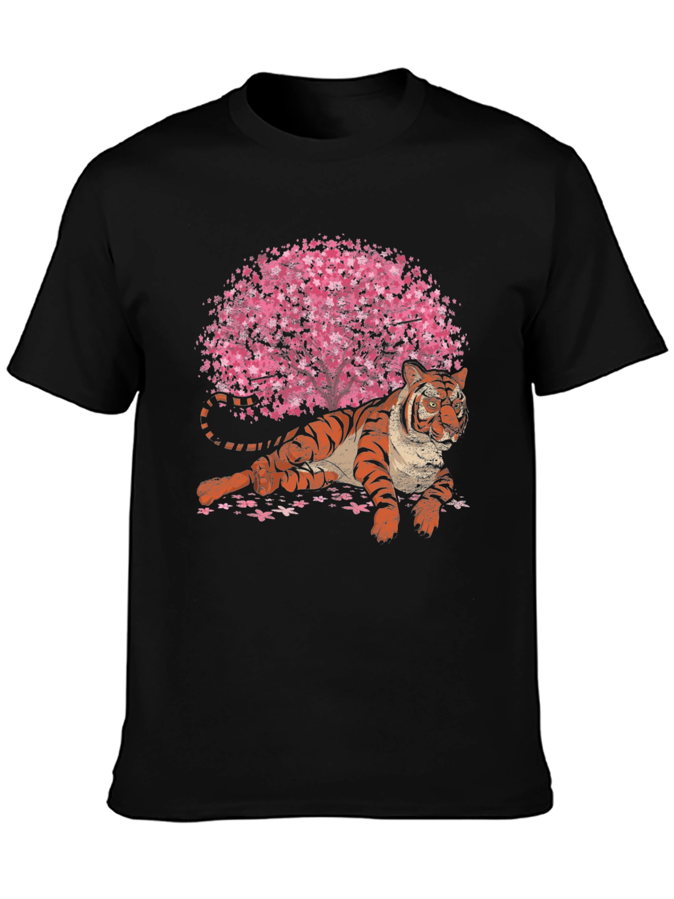 Black Tiger & Cherry Blossom Graphic T-Shirt view 3