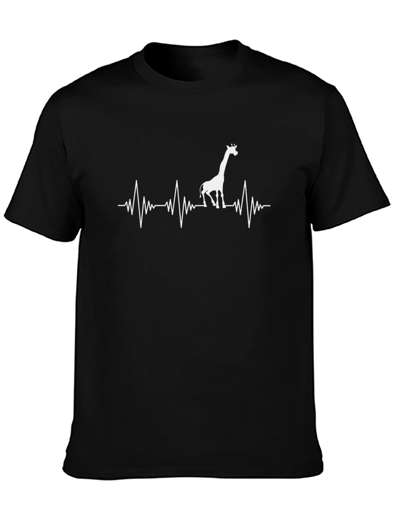 Black Giraffe Heartbeat Graphic Tee - Novelty Crew Neck T-Shirt view 3