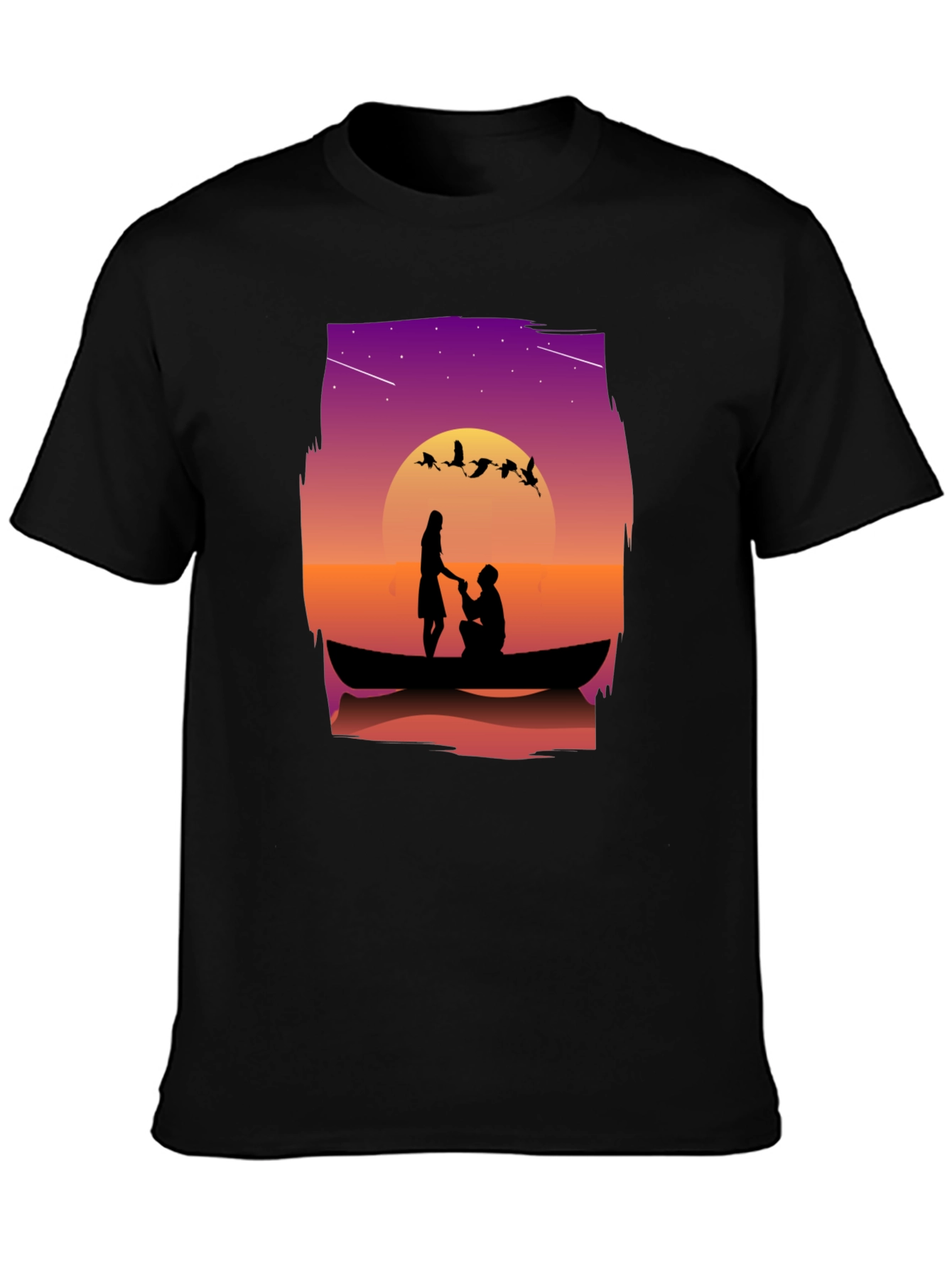 Black Romantic Sunset Proposal Graphic T-Shirt view 3