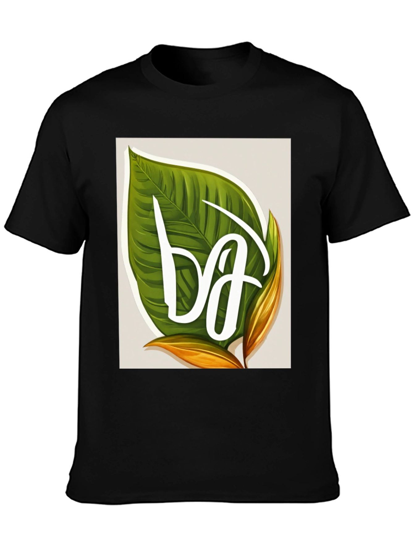 Black Leaf Letter T-Shirt - Tropical Style view 3