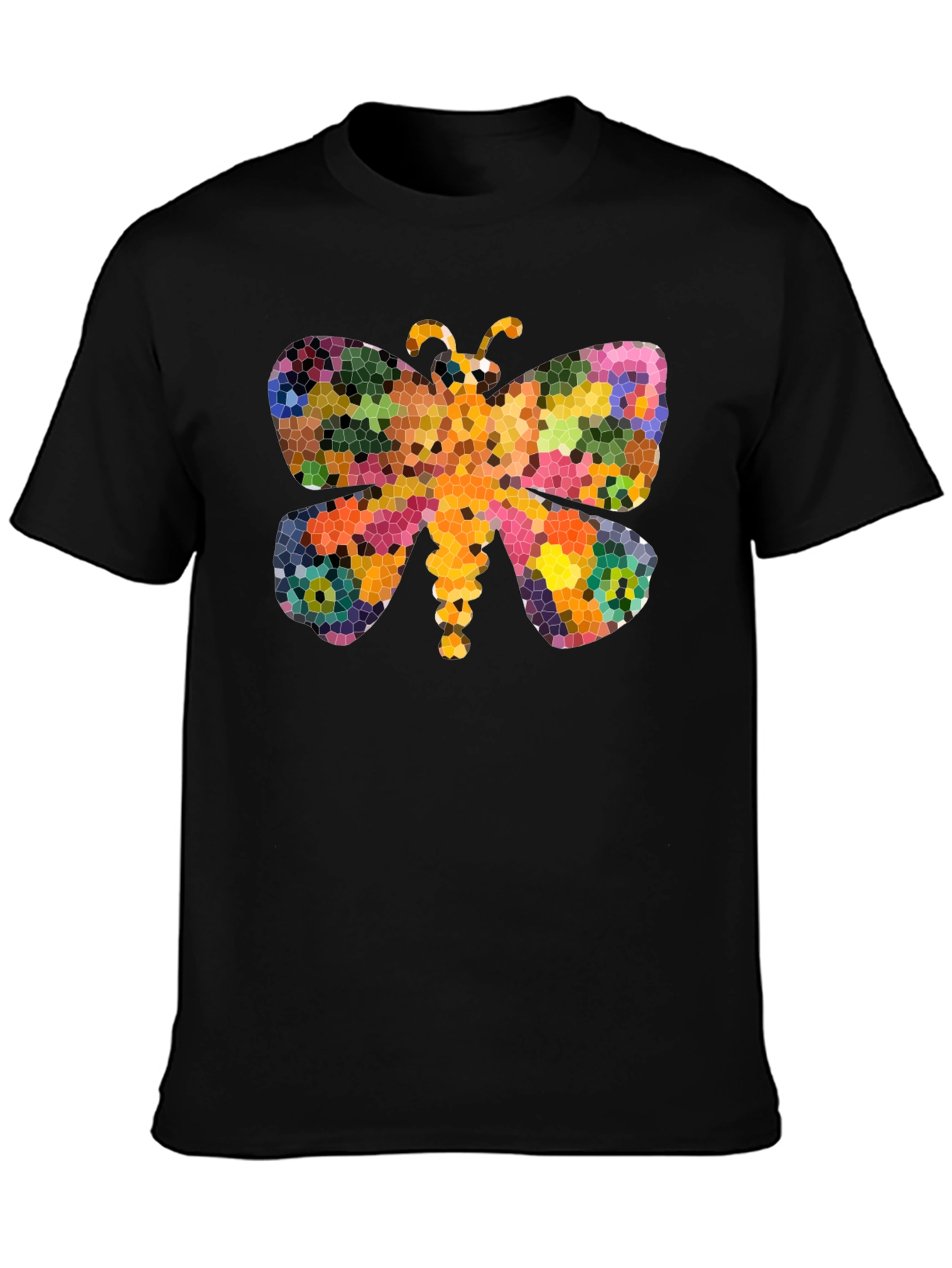 Black Butterfly Mosaic T-Shirt - Colorful Graphic Tee view 3