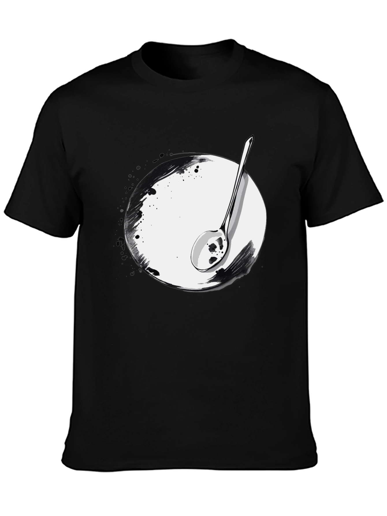 Black Spoon & Plate Graphic Tee - Modern Art Shirt view 3
