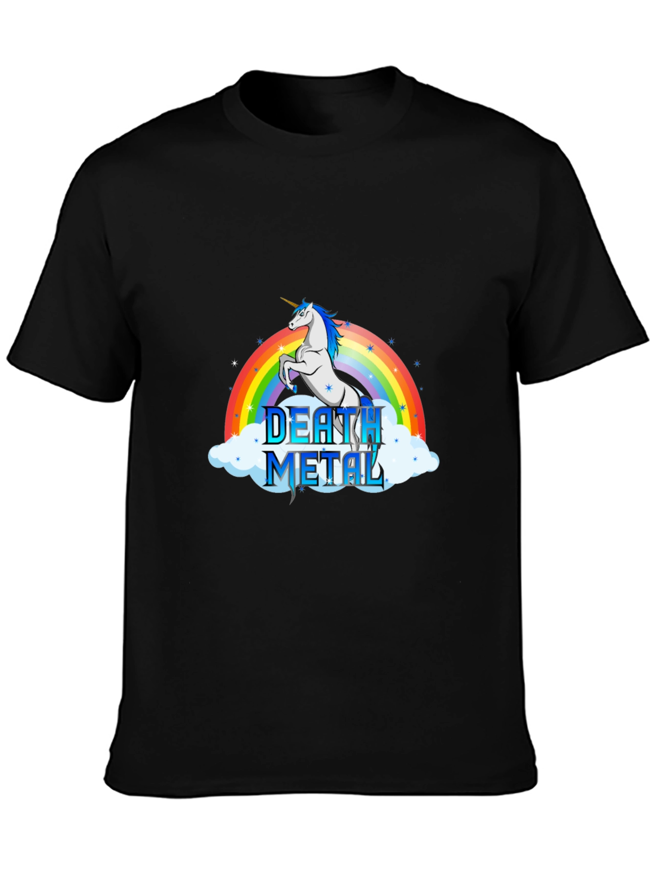 Black Death Metal Unicorn T-Shirt - Rainbow Design view 3