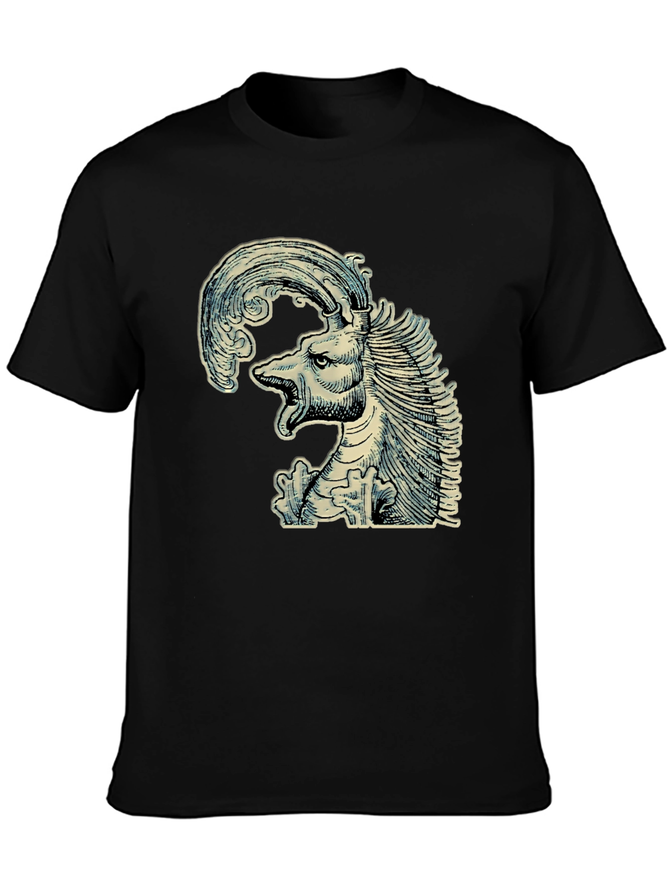 Black Mythical Creature Graphic Tee - Unique Black T-Shirt view 3