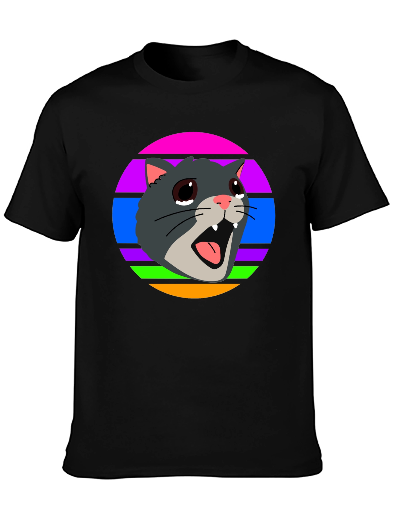 Black Crying Cat Retro T-Shirt, Funny Graphic Tee view 3
