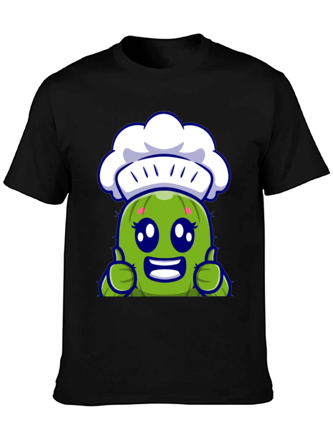 Black Cute Chef Cactus Cartoon Graphic Tee view 3