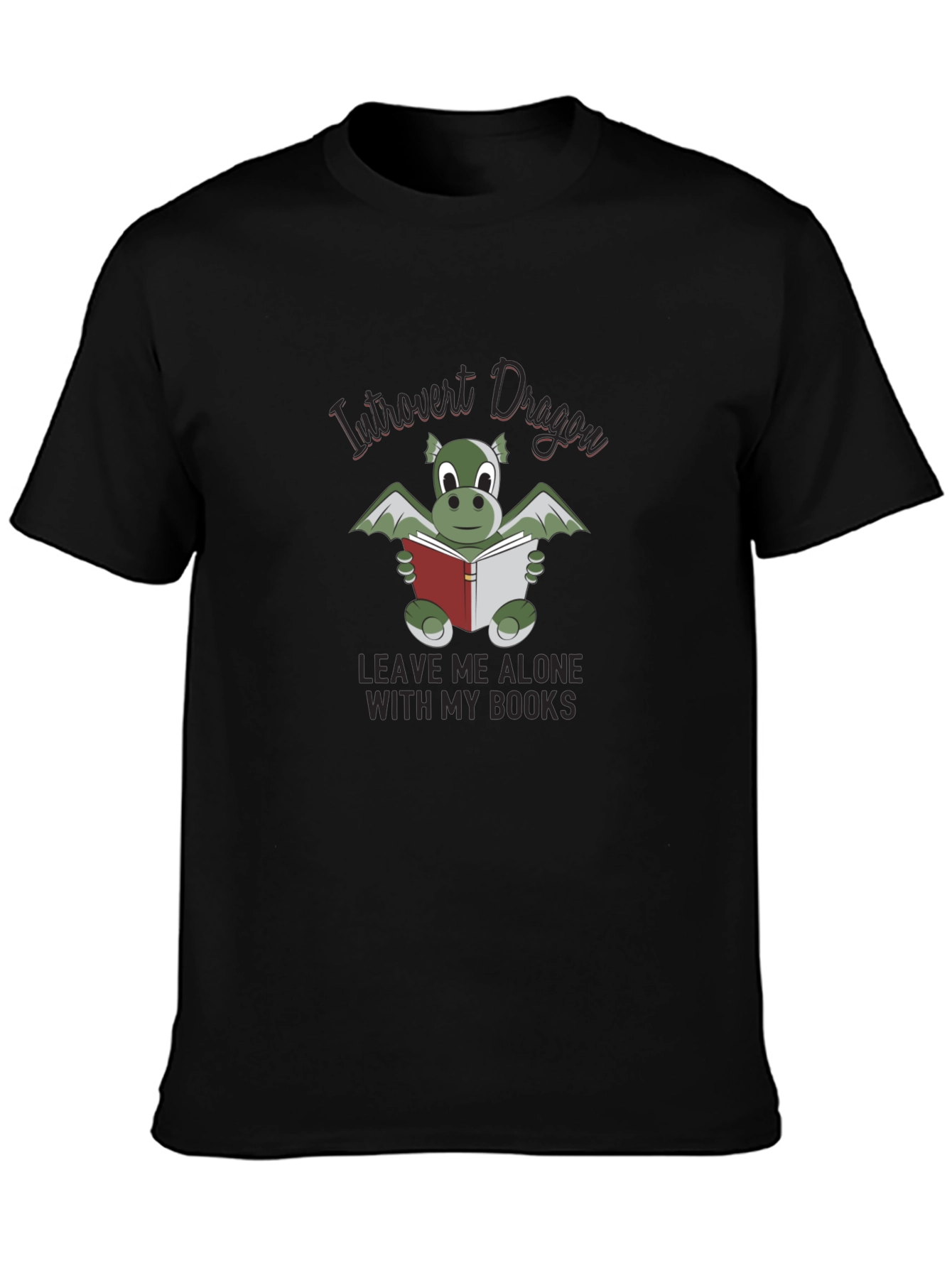 Black Introvert Dragon T-Shirt - Leave Me Alone With My Books view 3
