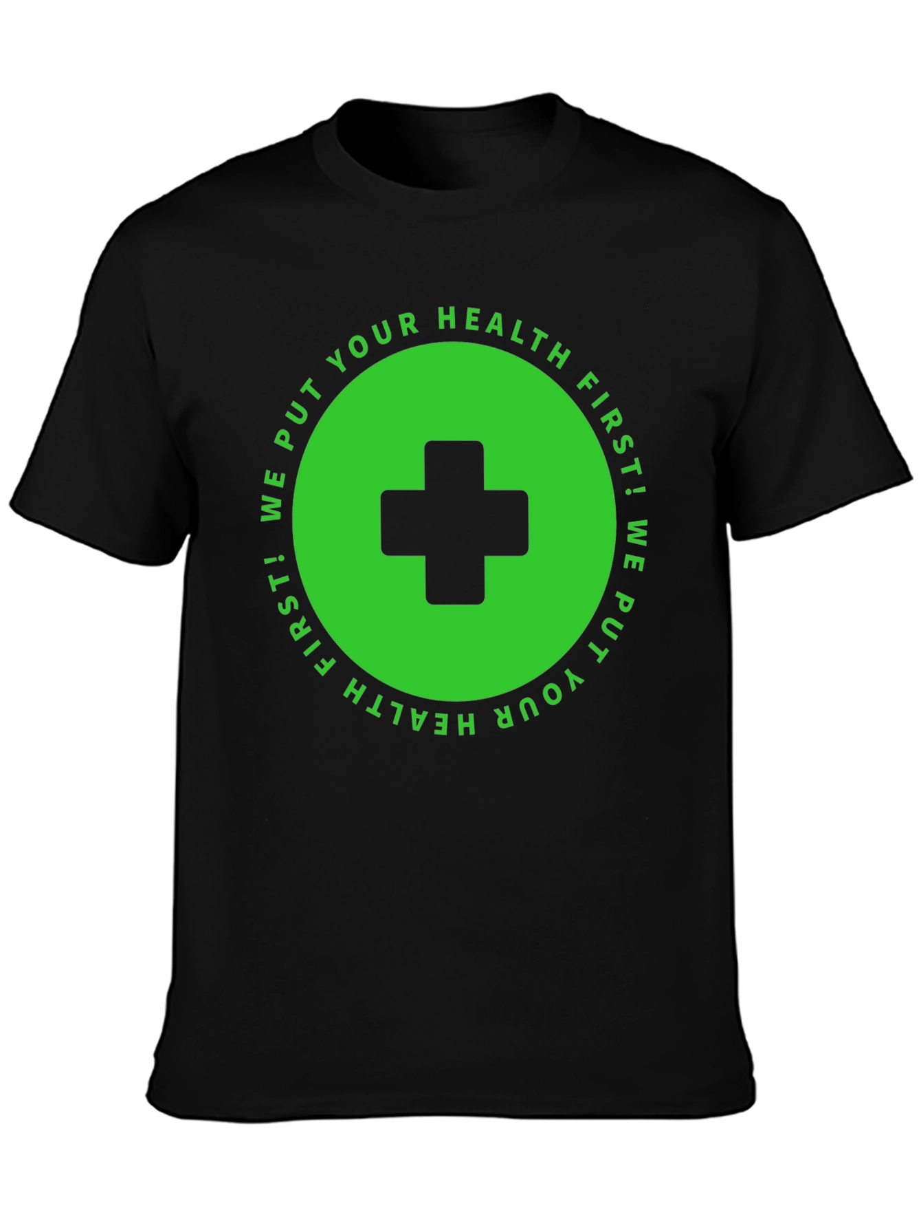Black Health First T-Shirt: Black with Medical Cross Design view 3