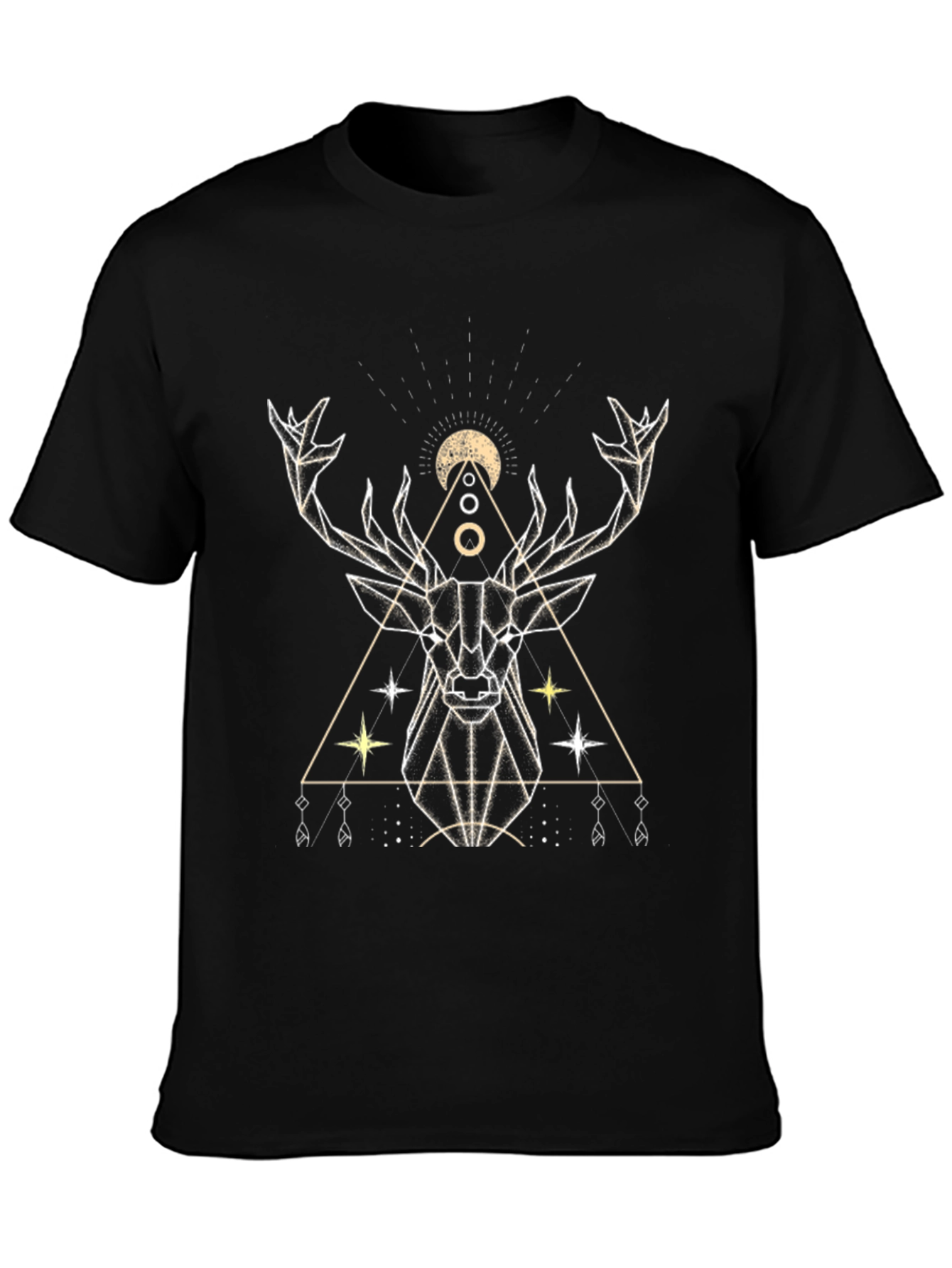 Black Geometric Deer Graphic Tee - Stylish Black T-Shirt view 3