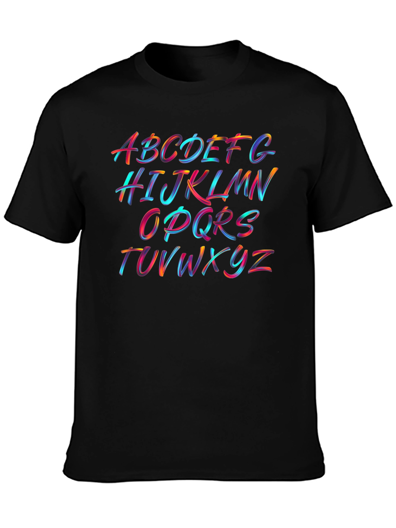Black Colorful Alphabet Brushstroke T-Shirt view 3