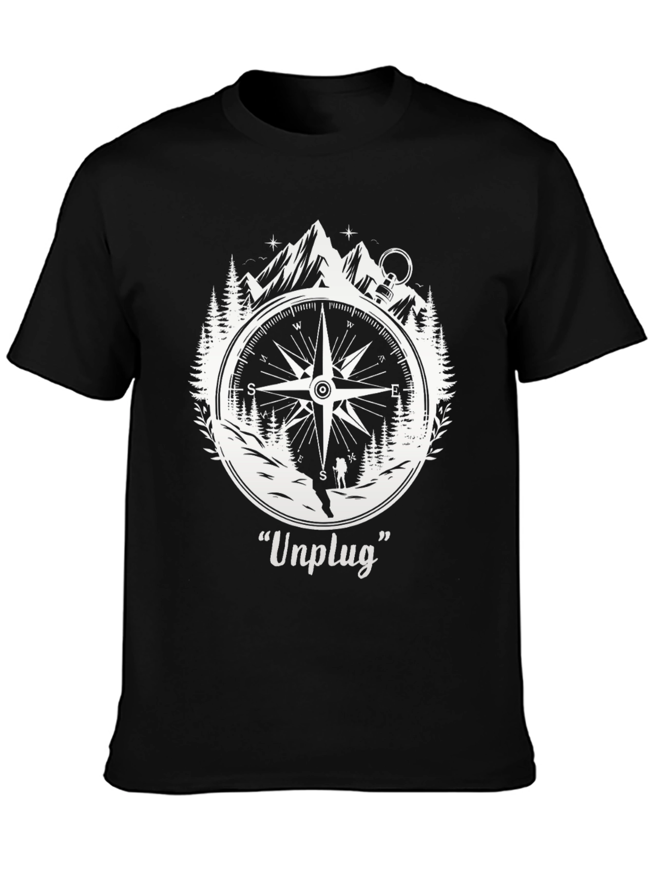 Black Unplug Compass Graphic Tee - Adventure Awaits view 3