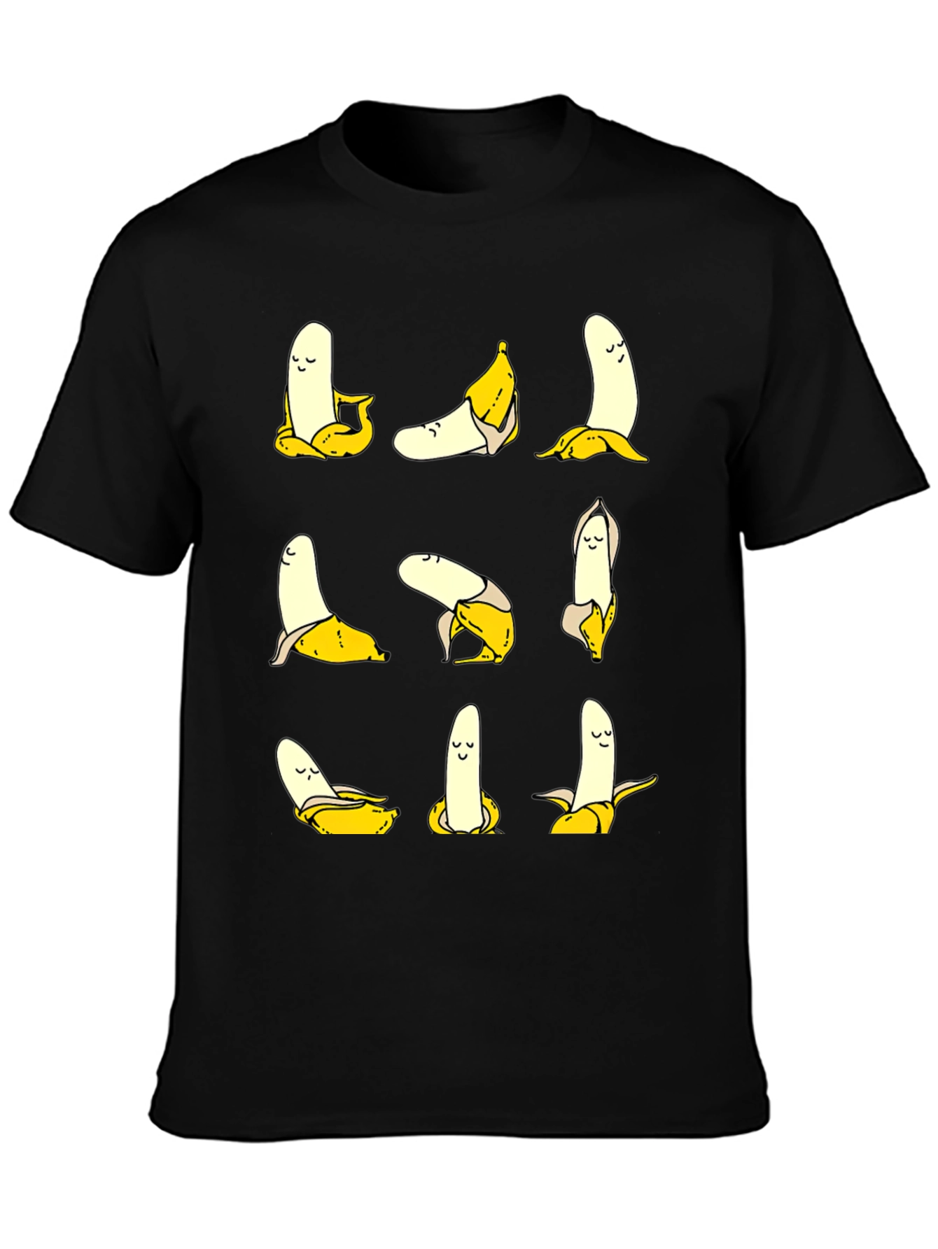 Black Funny Banana Yoga Pose Graphic Print T-Shirt view 3