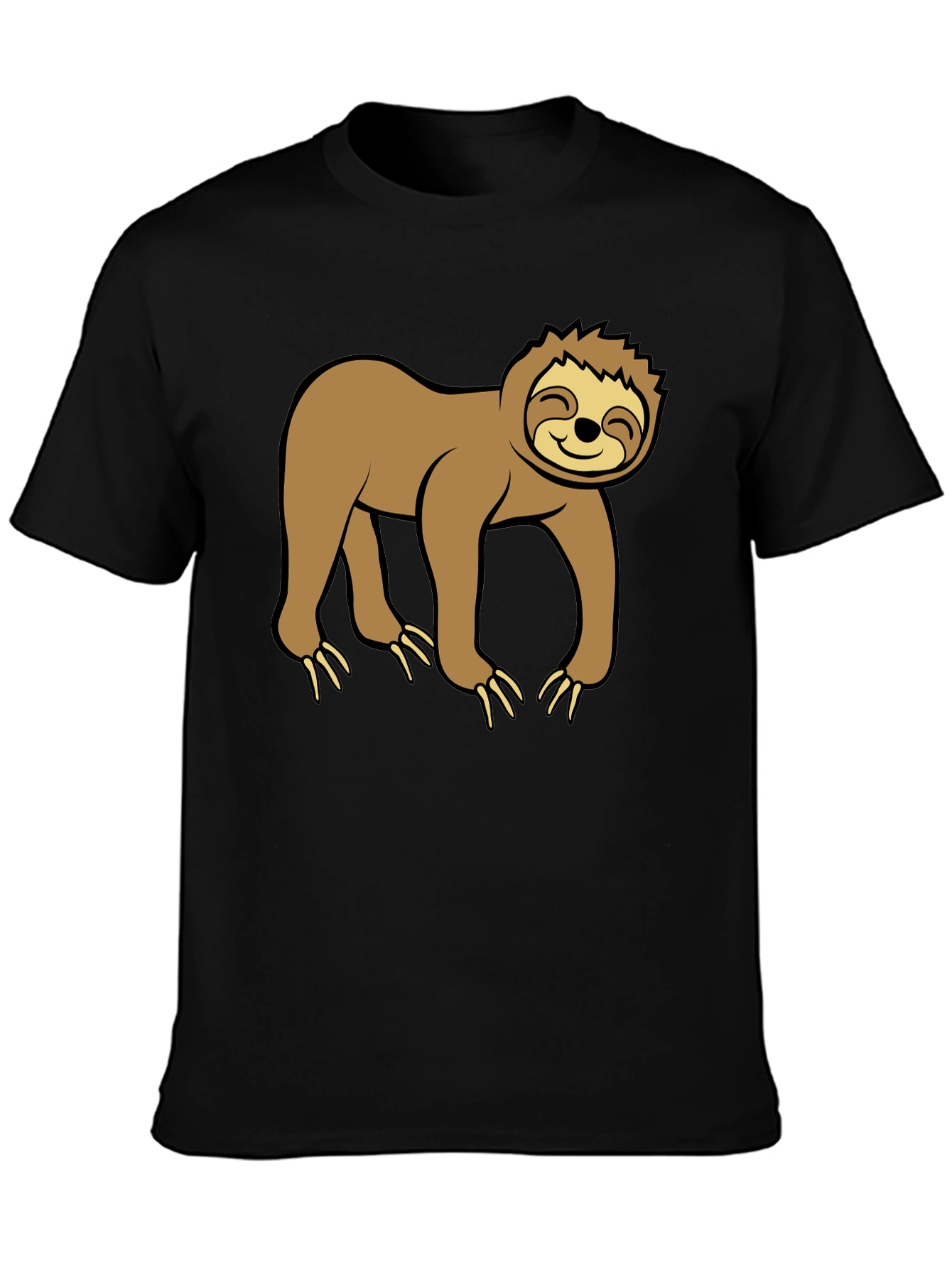 Black Cute Sloth Graphic Black T-Shirt view 3