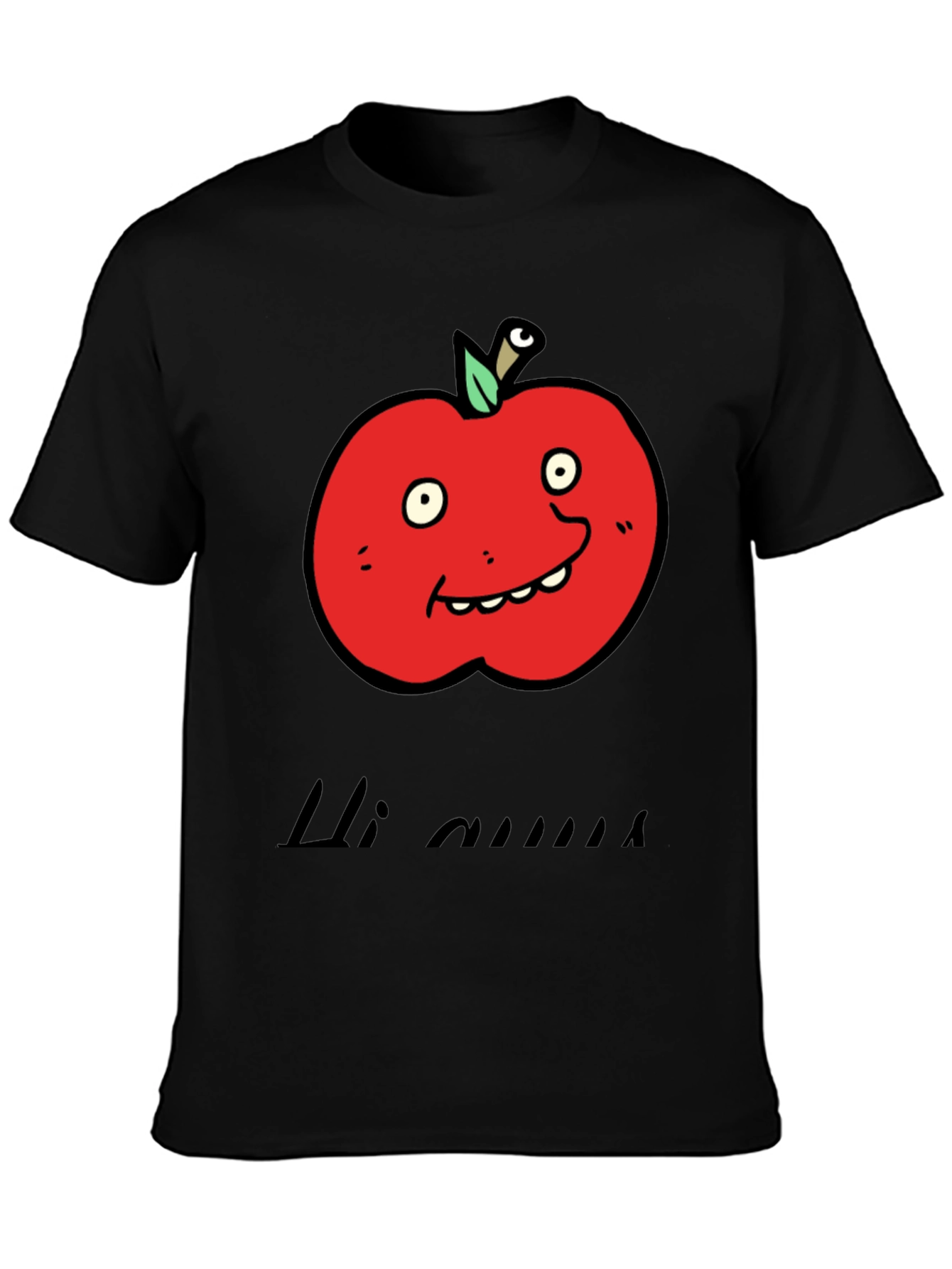 Black Cartoon Apple Graphic Tee - Funny Fruit T-Shirt view 3