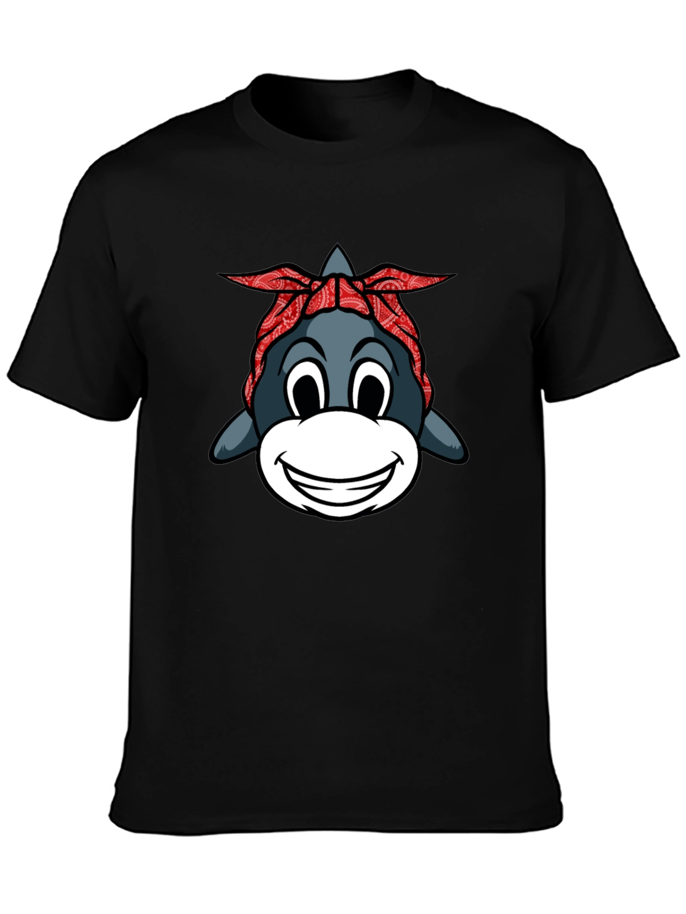 Black Funny Shark with Bandana Graphic T-Shirt view 3