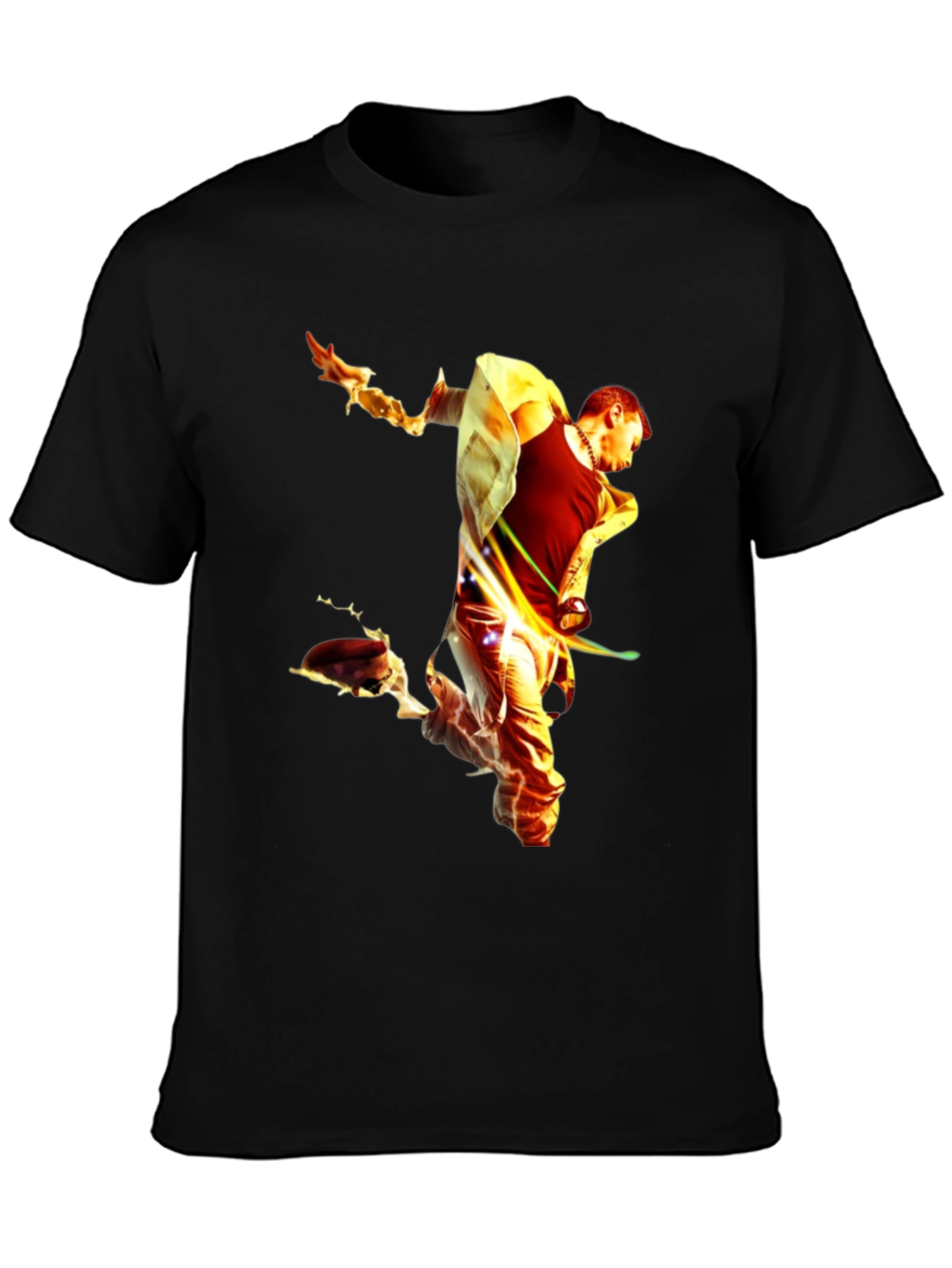 Black Fiery Man Graphic Black T-Shirt view 3