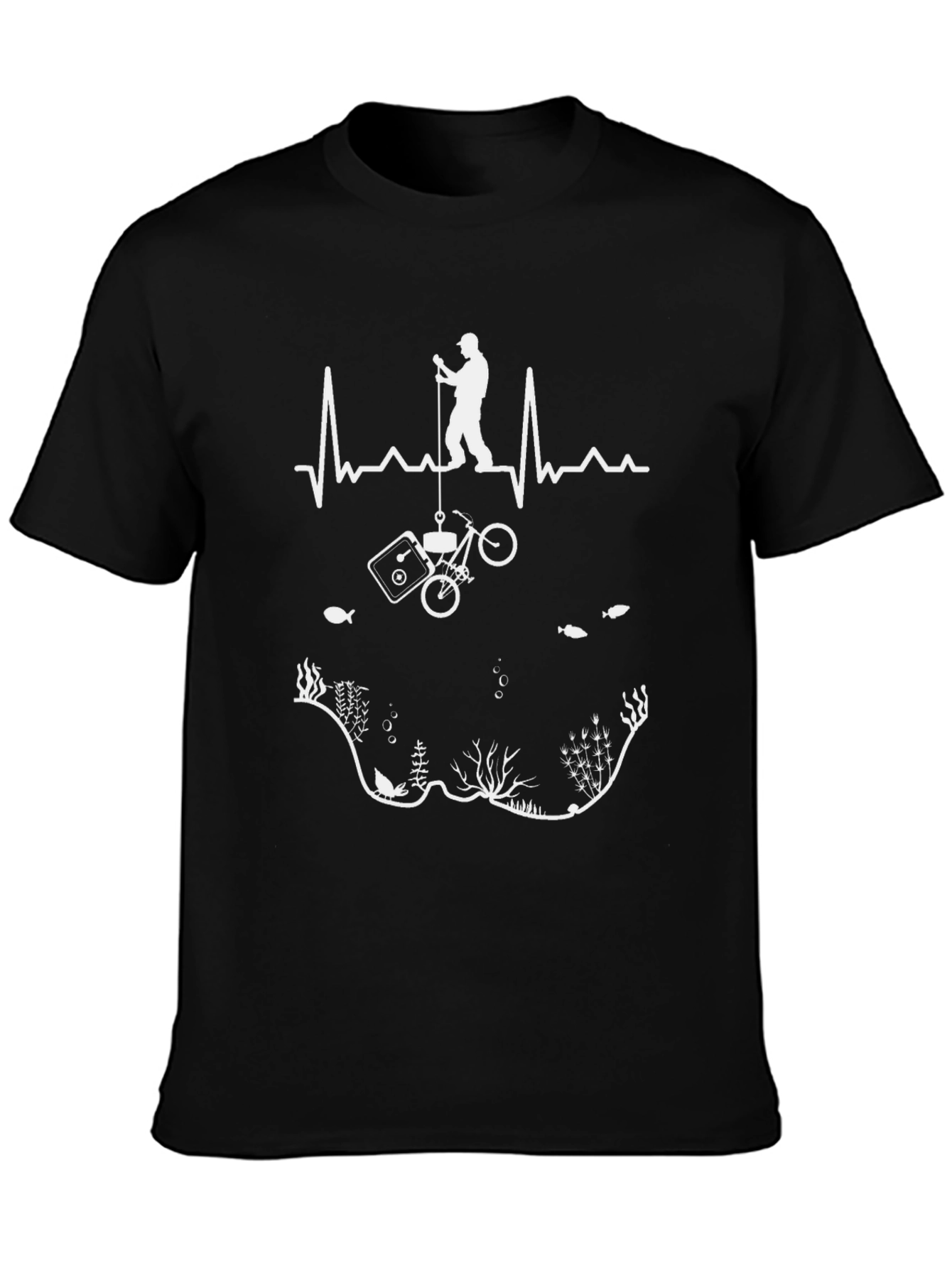 Black Fishing Lover T-Shirt - Black Cotton Angler Design view 3