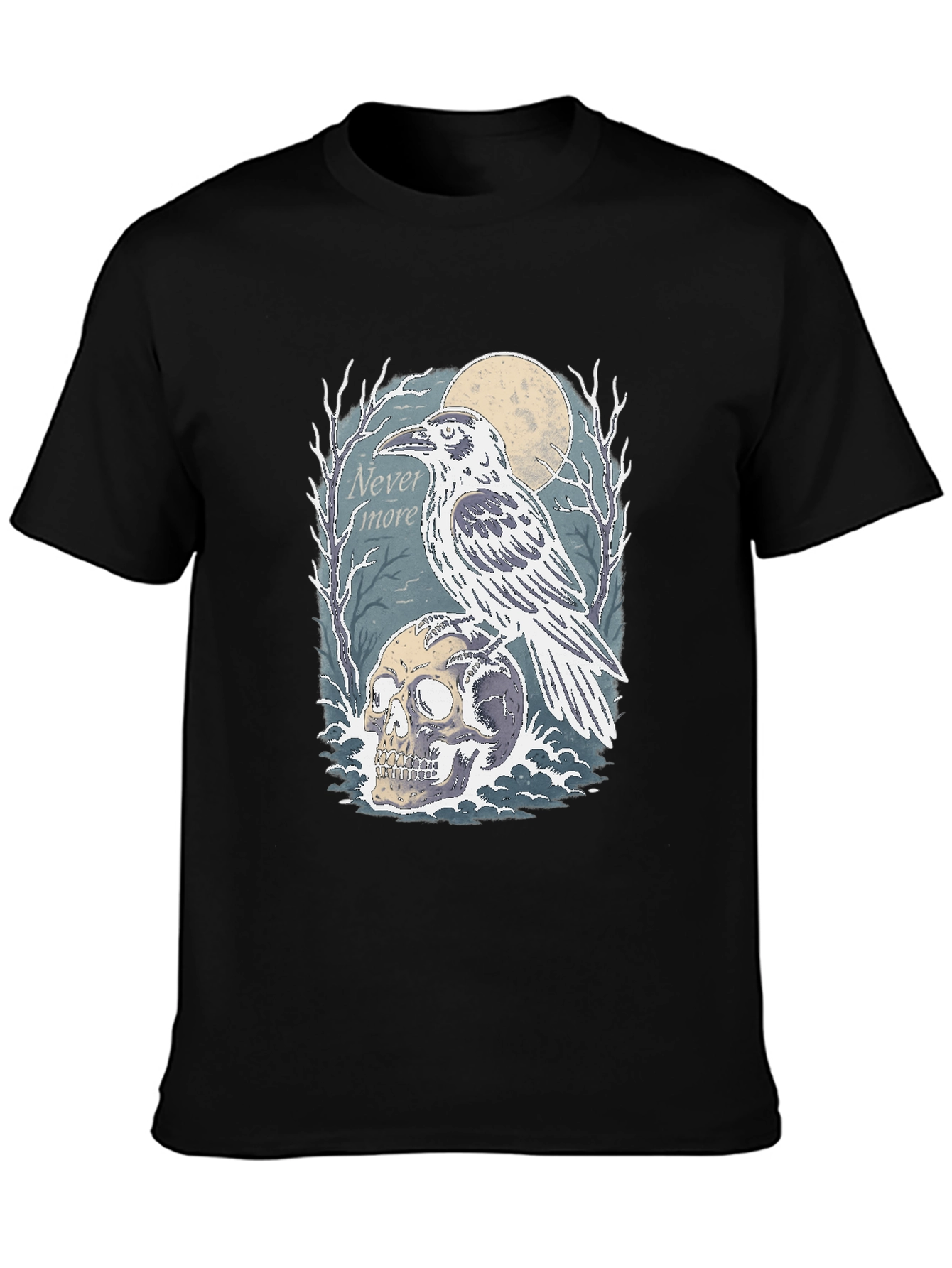 Black Raven Skull Graphic Tee - Nevermore Gothic Shirt view 3