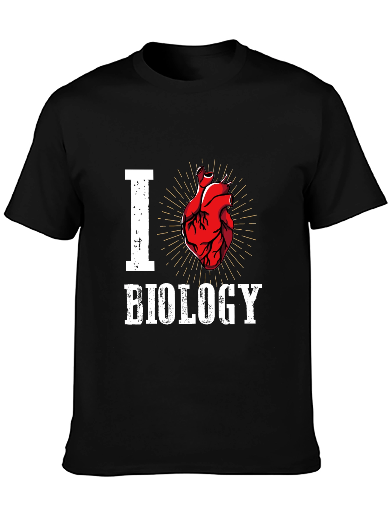Black I Heart Biology T-Shirt - Anatomical Heart Design view 3