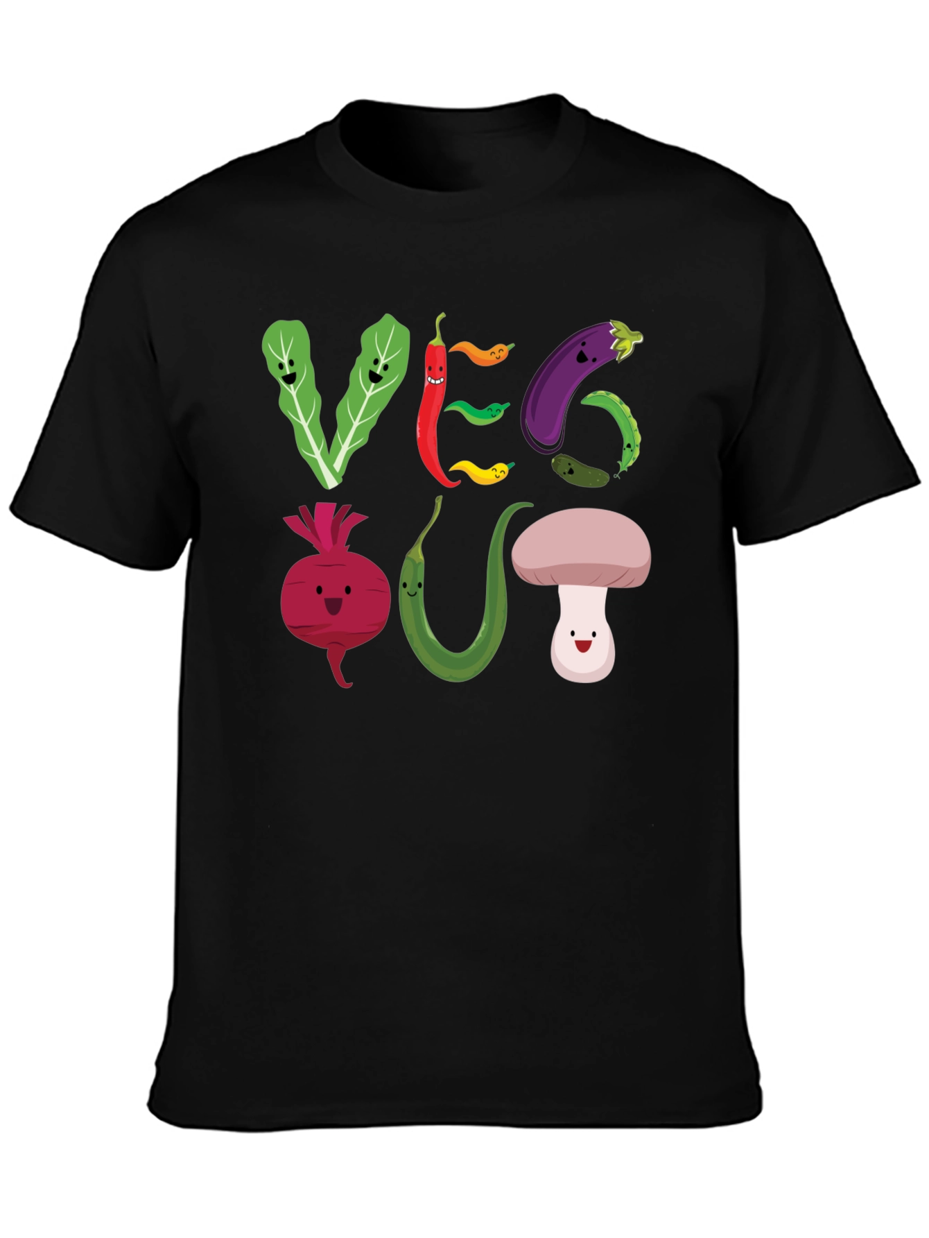 Black Veg Out T-Shirt - Cute Cartoon Vegetables view 3