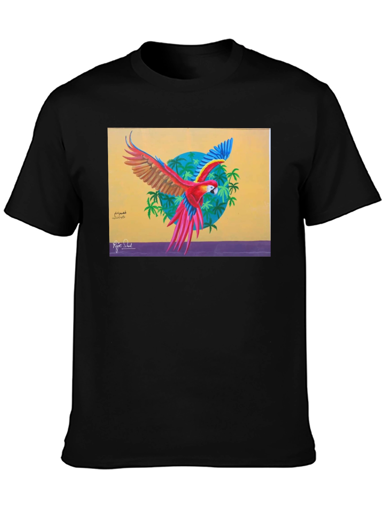 Black Tropical Parrot Graphic Tee - Vivid Art Print view 3