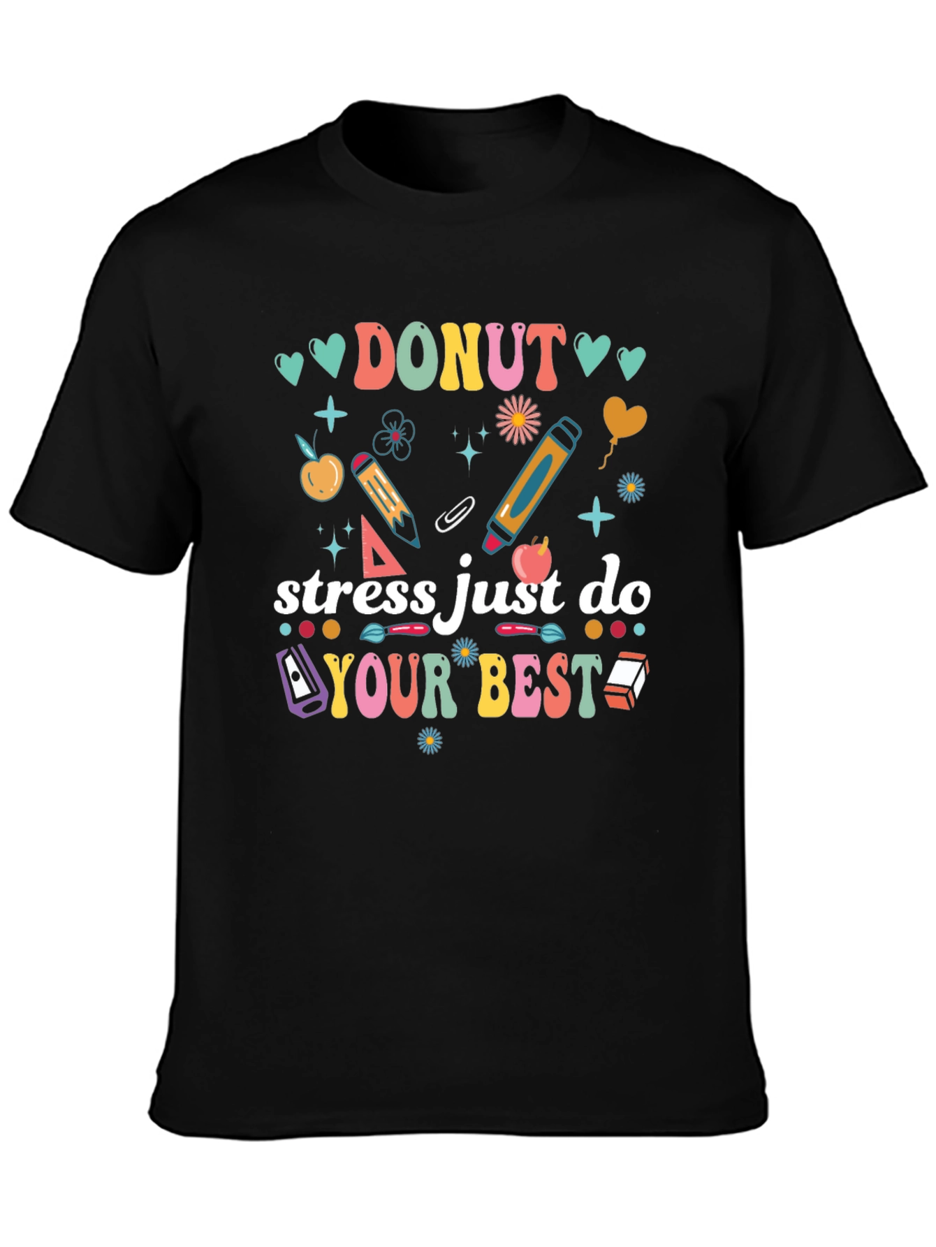 Black Donut Stress Just Do Your Best Graphic Tee view 3