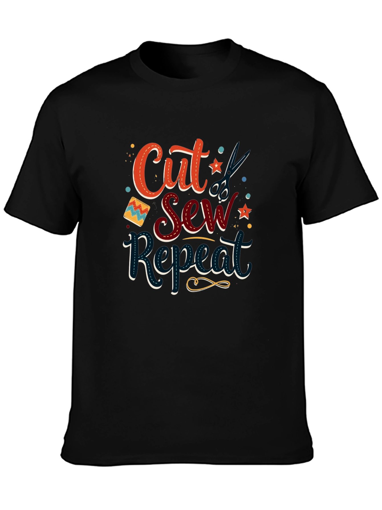 Black Cut, Sew, Repeat Black T-Shirt - Sewing Lover Gift view 3
