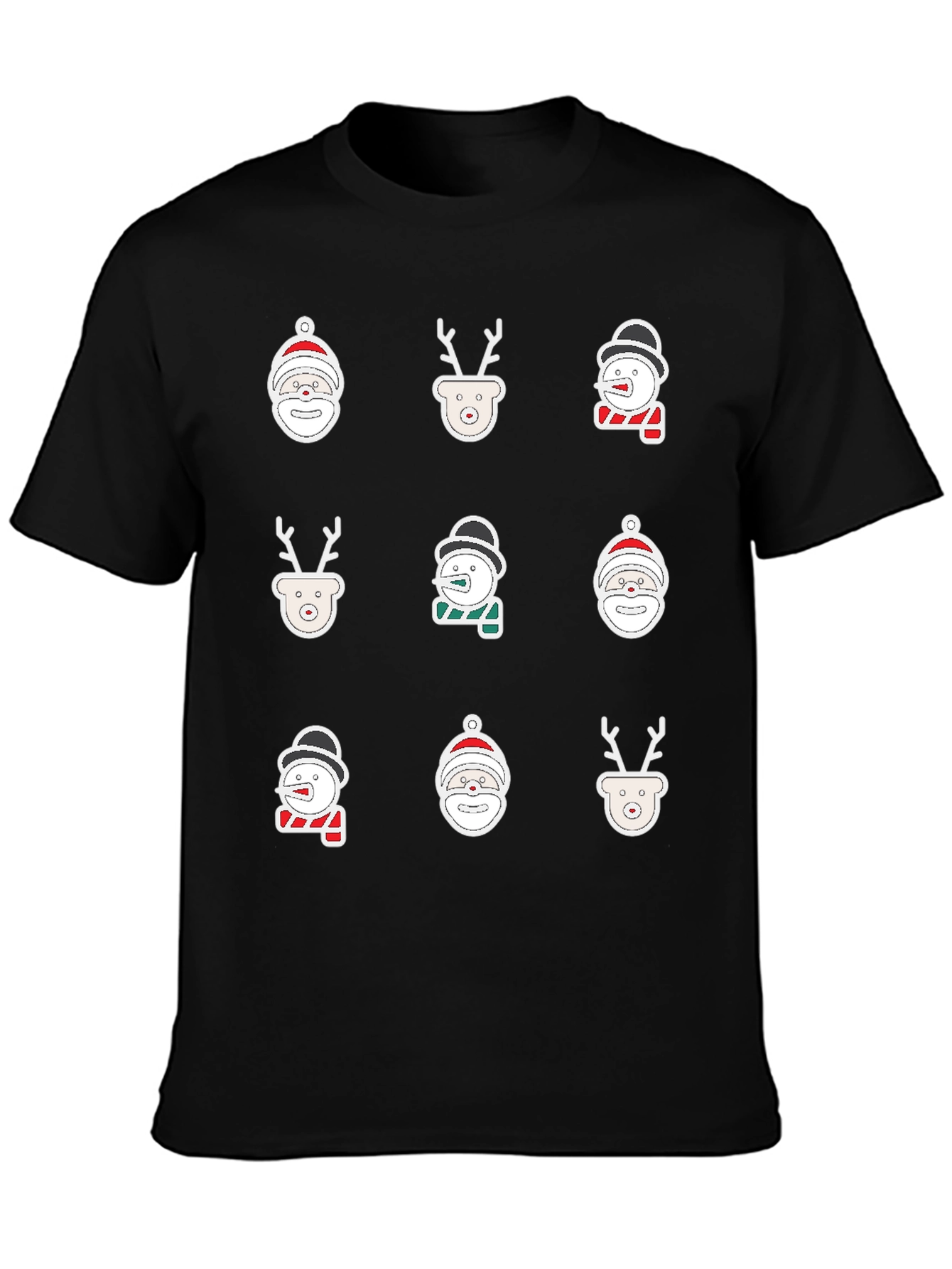 Black Festive Holiday Icons Black T-Shirt view 3