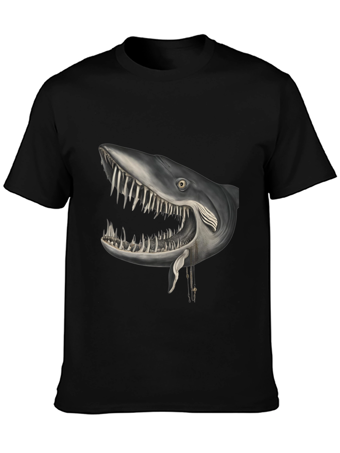 Black Shark Head Graphic Print Crew Neck T-Shirt view 3