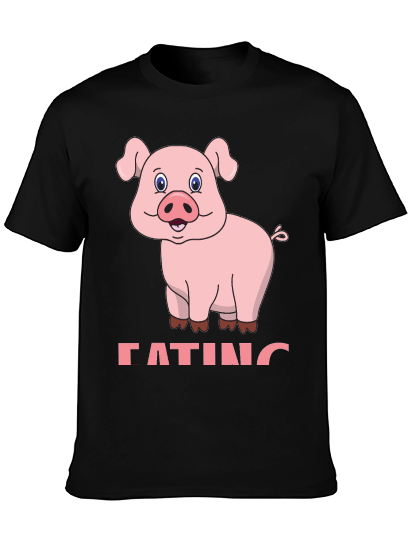 Black Funny Pig Eating Cartoon Graphic T-Shirt view 3