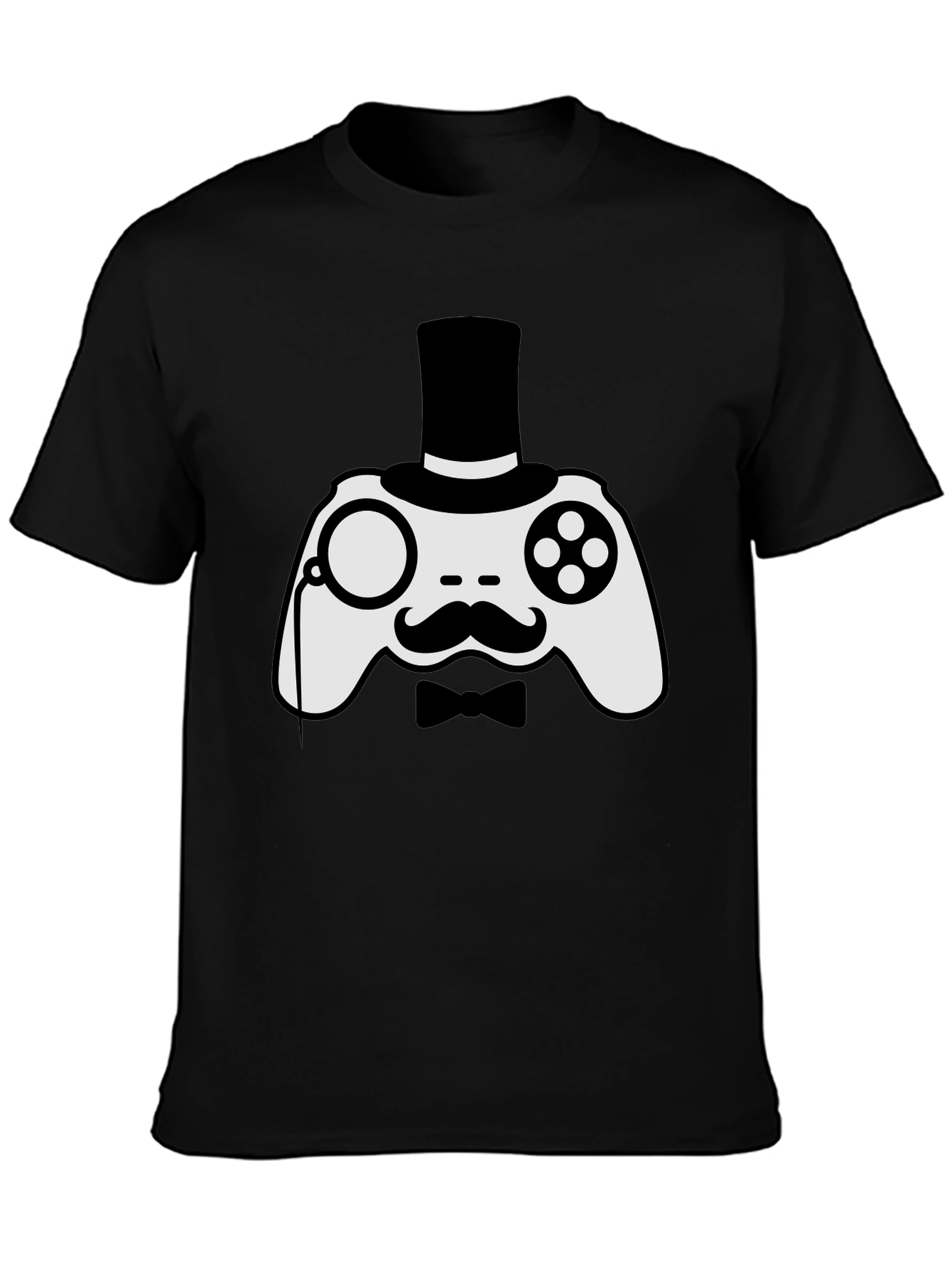 Black Gentleman Gamer T-Shirt - Controller with Monocle & Top Hat view 3