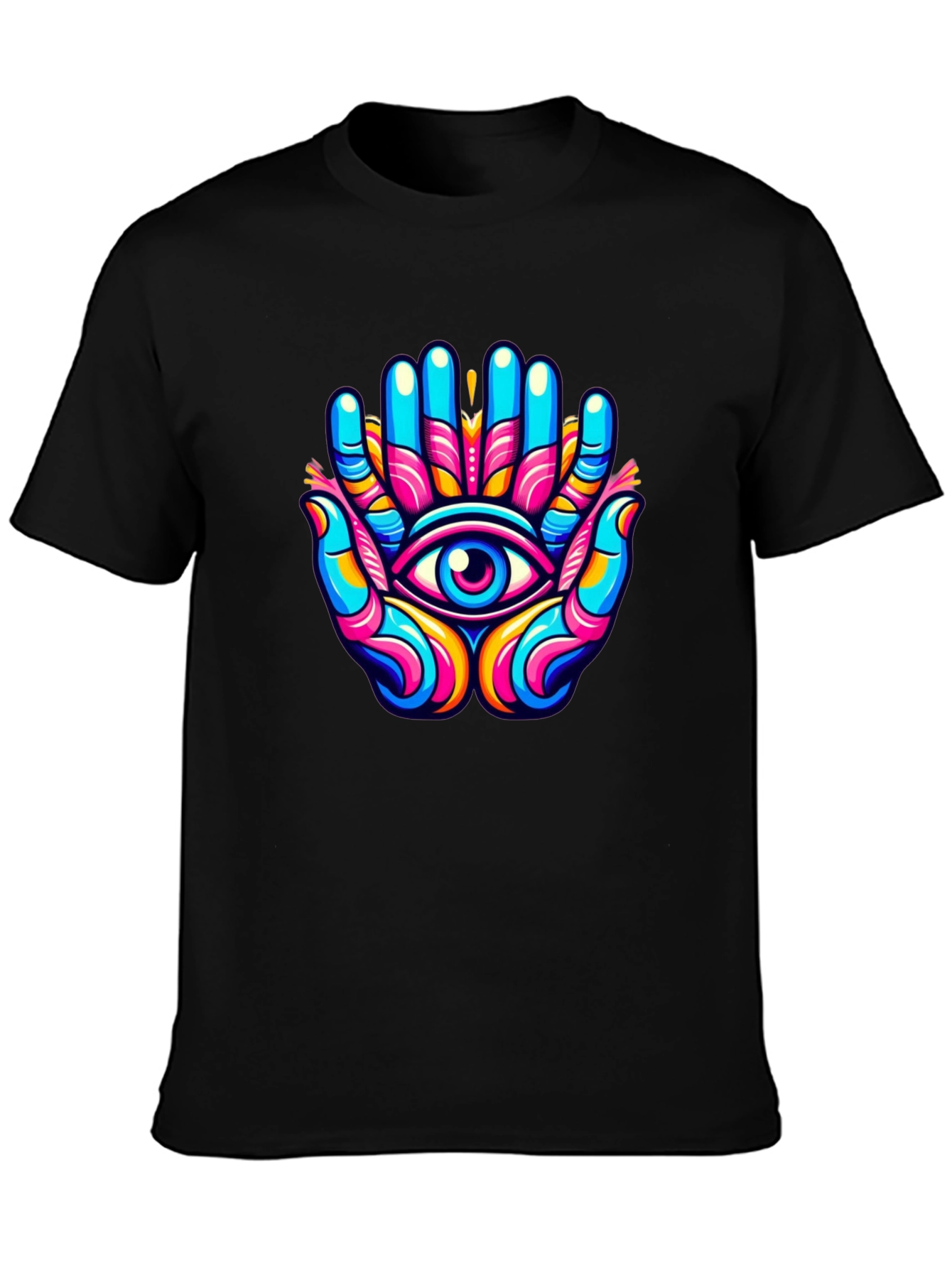 Black Vivid Eye Hands Graphic Black T-Shirt view 3