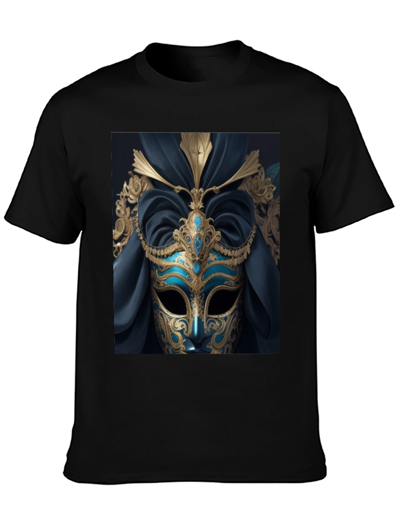 Black Mystic Masquerade T-Shirt - Unique Artistic Design view 3