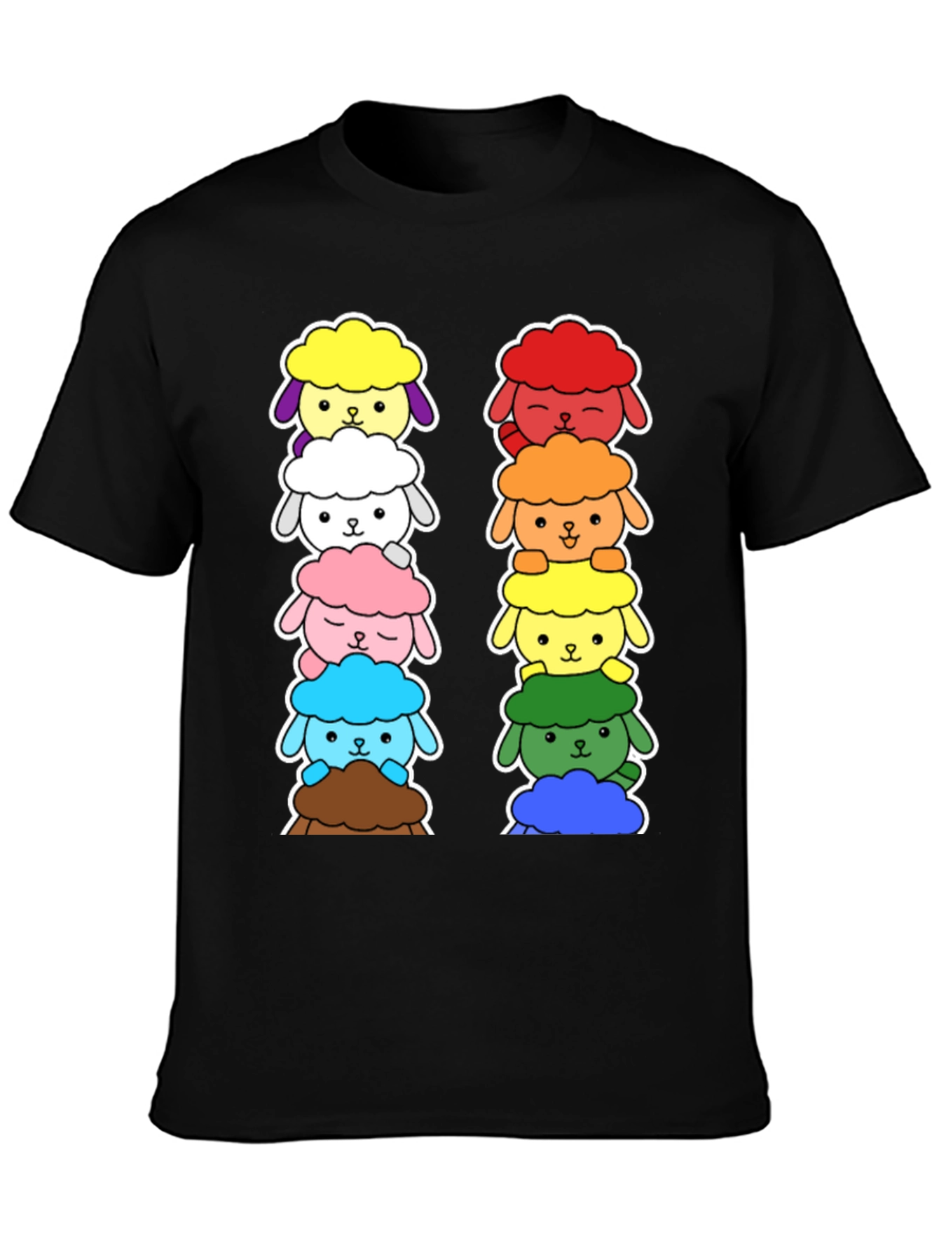 Black Rainbow Sheep Stack T-Shirt - Cute & Unique! view 3